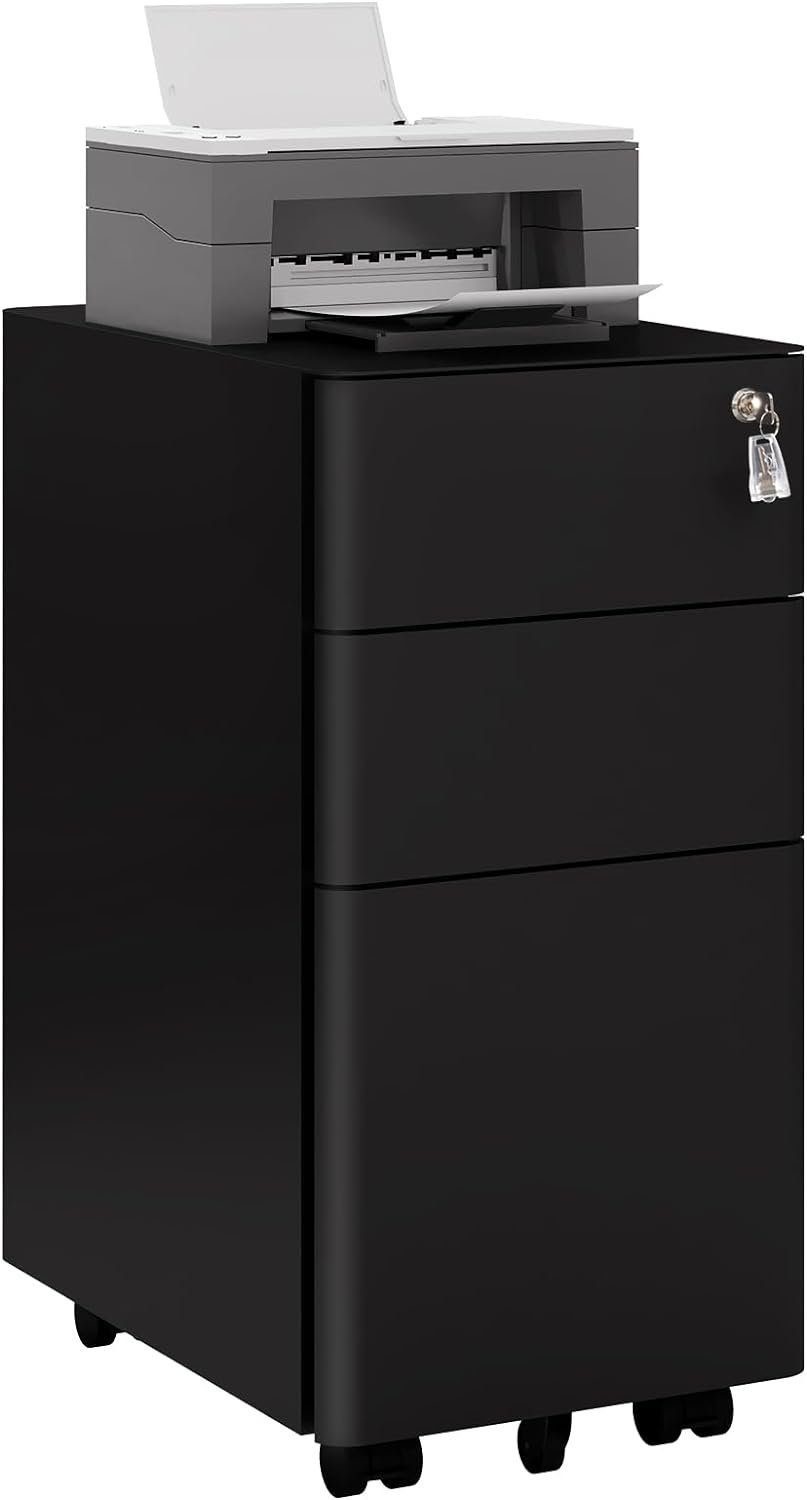 Woltu Rollcontainer, abschließbar, mit 5 Rollen 3 Schubladen Hängeregistrat günstig online kaufen