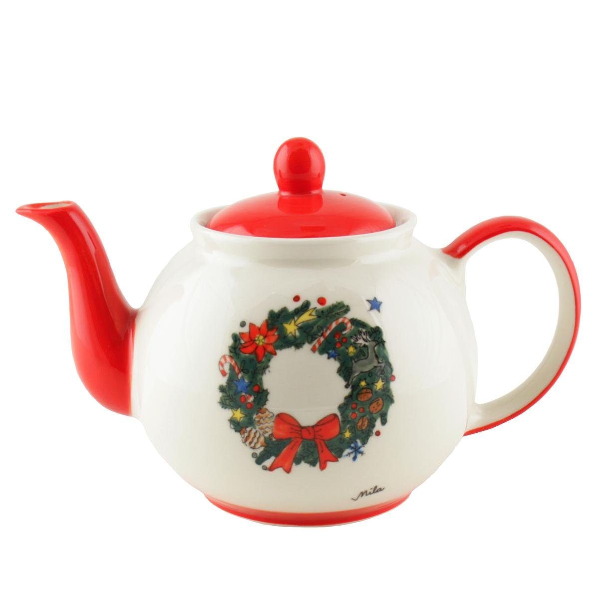 Teekanne Weihnachtskranz ca. l, 1,2 Keramik-Teekanne Mila 1,2 Mila Liter, (Set)