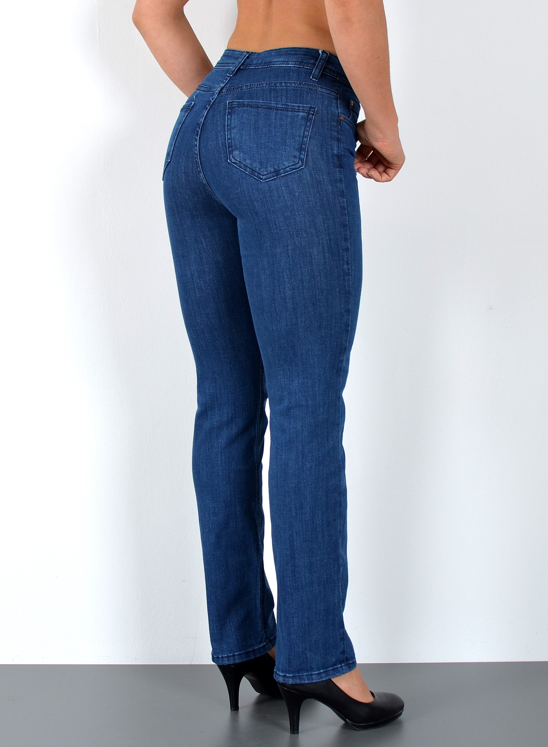 ESRA Straight-Jeans Damen Jeans Geradeschnitt Stretch Jeans Damen Regular Fit G4 Sale High Waist Jeans Damen Straight Hose Regular Jeans bis Große Größe – Bild 3 von 5