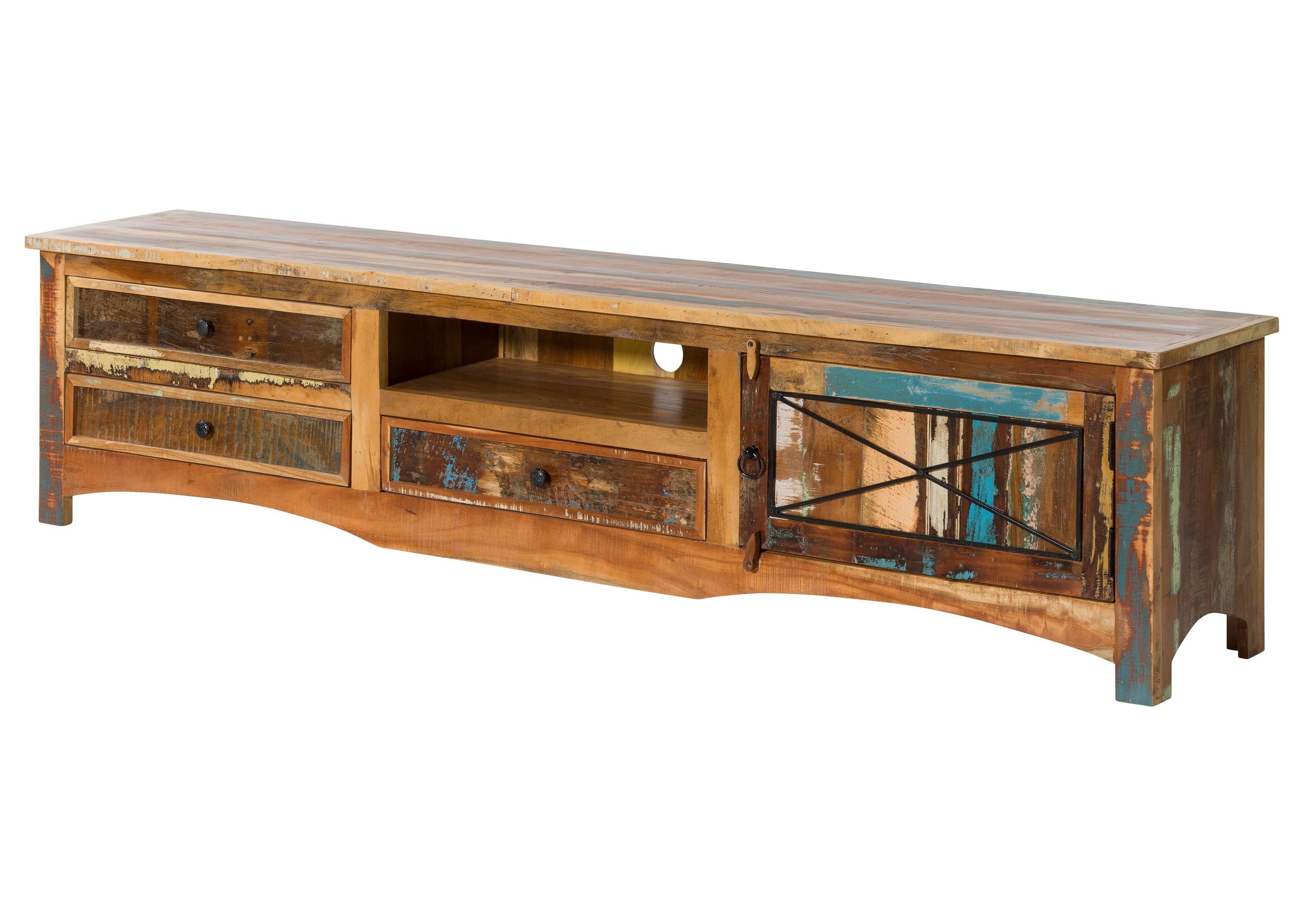 Massivmoebel24 TV-Board NATURE OF SPIRIT (Massivholz), Altholz 220x40x50 mehrfarbig lackiert NATURE OF SPIRIT #44