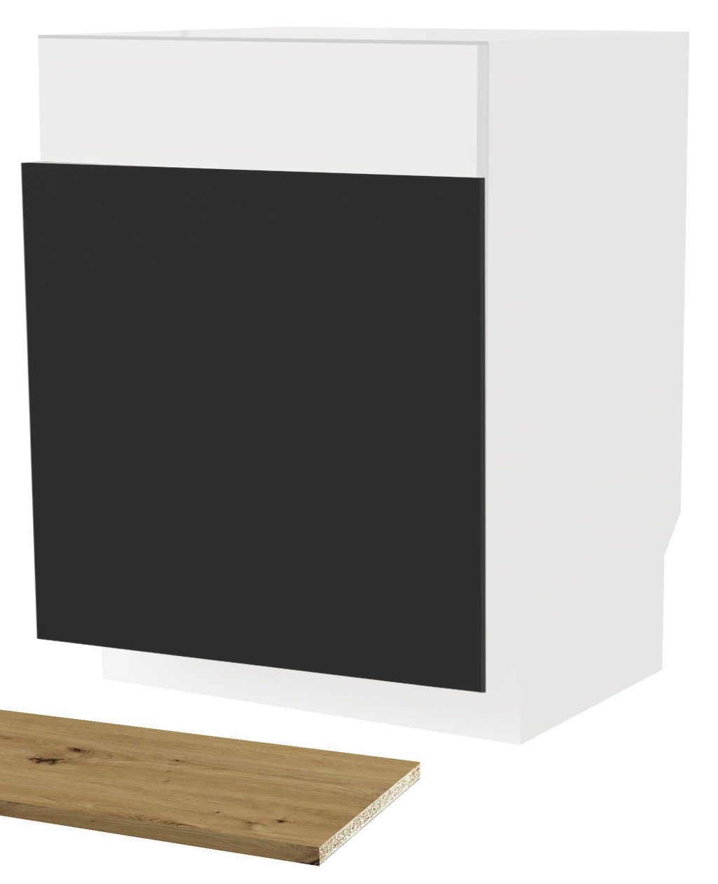 Feldmann-Wohnen Sockelblende Avellino (ZM60/57, Geschirrspülerfront für teilintegriert Geschirrspüler, 1 St., moderne Optik, Acrylfronten), 60x1,8x57cm grifflos Eiche Artisan - schwarz Acryl matt (AV-ZM60/57)