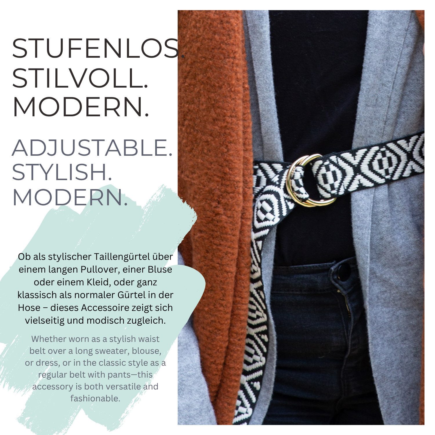 styleBREAKER Stoffgürtel Stoff Gürtel mit Azteken Muster und D-Ring Schnalle (1-St)