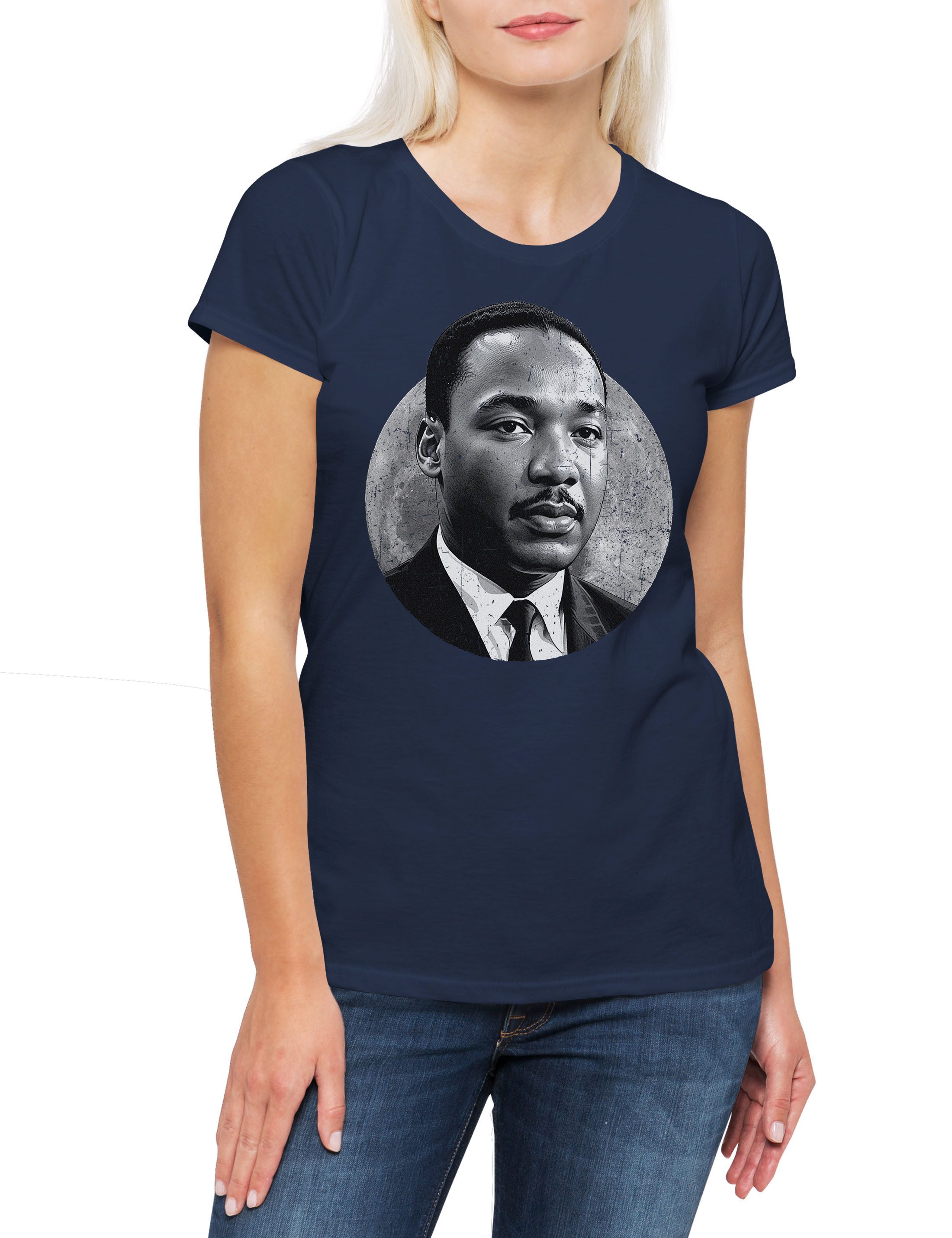 Print-Shirt MLK Moon Damen T-Shirt Martin African Luther American King Leader Dr.