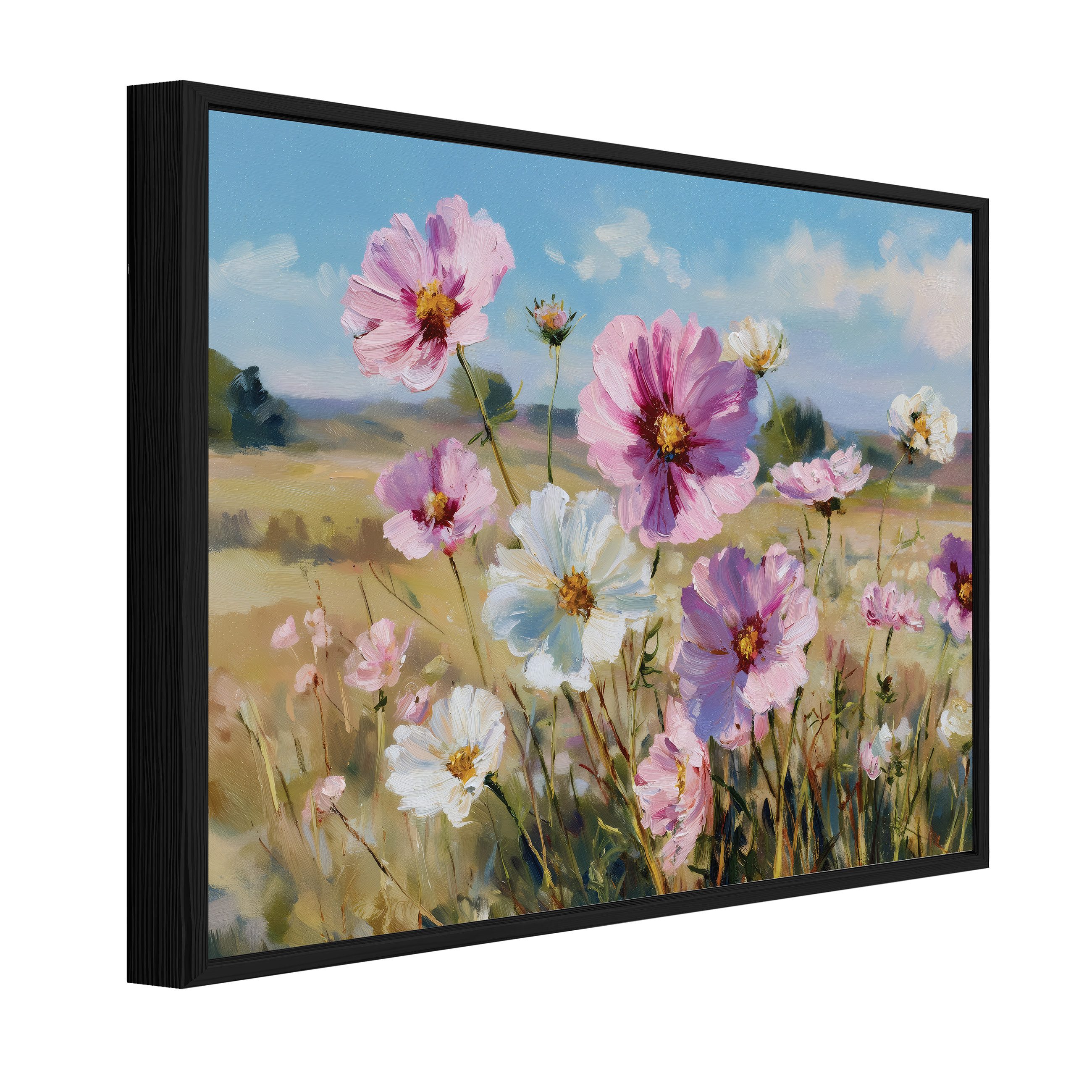 Wallarena Leinwandbild Blumen Wiese Natur Landschaft Modern Wandbilder Wand Deko XXL Bilder, Wiese mit Feldblumen (groß Bilder Wohnzimmer Schlafzimmer Einteilig, 1 St), Bild mit Rahmen Wohnzimmer Schlafzimmer Küche Deko 40x30
