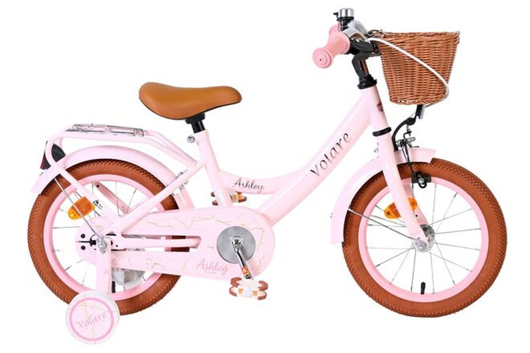 Kinderfahrrad Ashley 14 Zoll Rosa für Mädchen, Rücktritt- & Handbremse, Stützräder