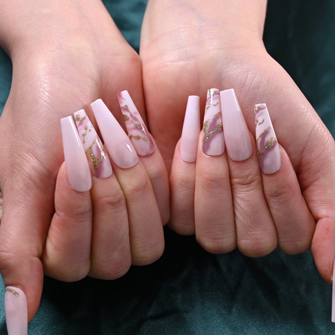 TUABUR Kunstfingernägel Farbverlauf, marmoriert, Stück, 1-tlg. Nägel rosa 24 mit Künstliche