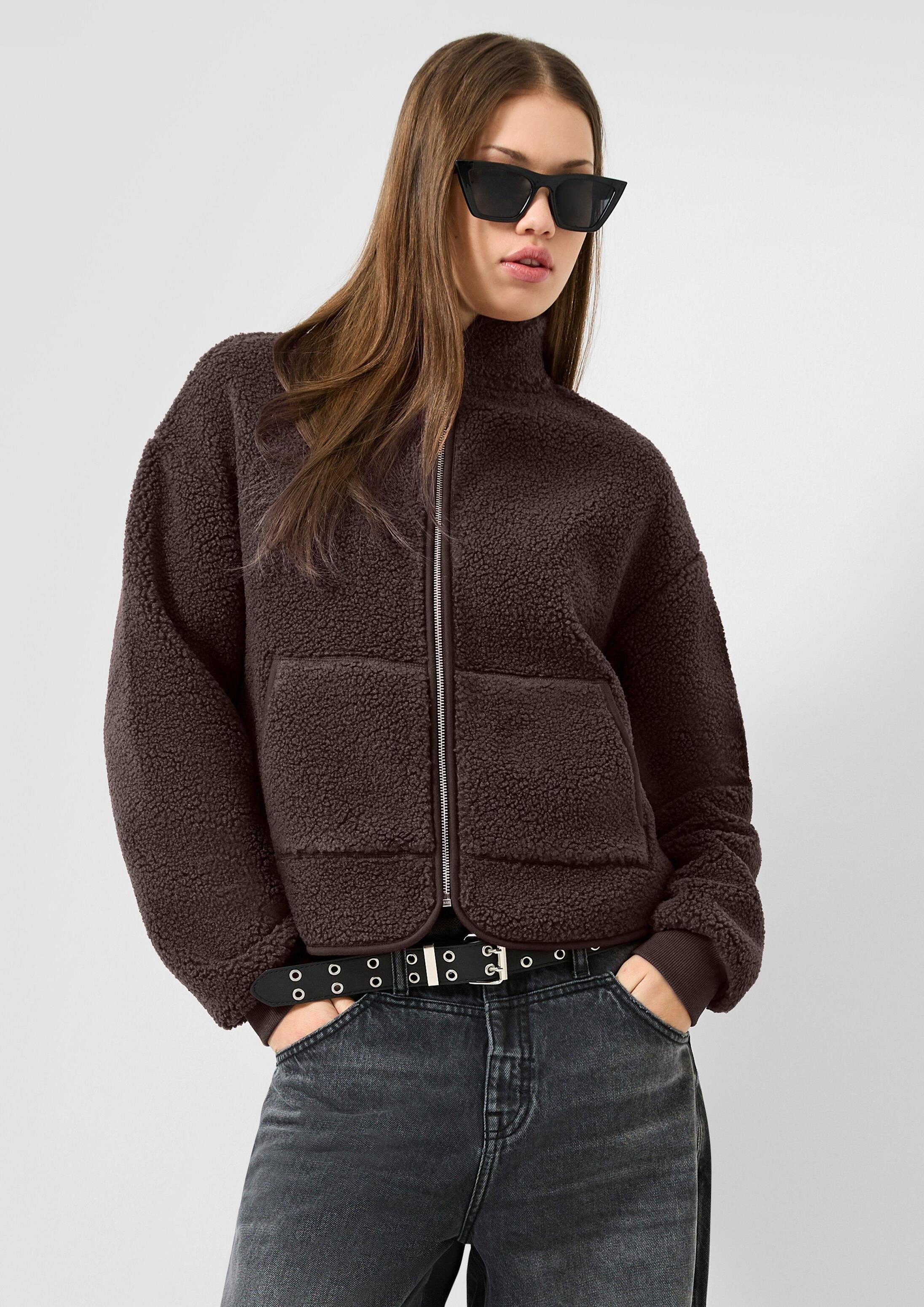 QS Funktionsjacke Sweatshirt Teddyjacke mit aufgesetzten Taschen