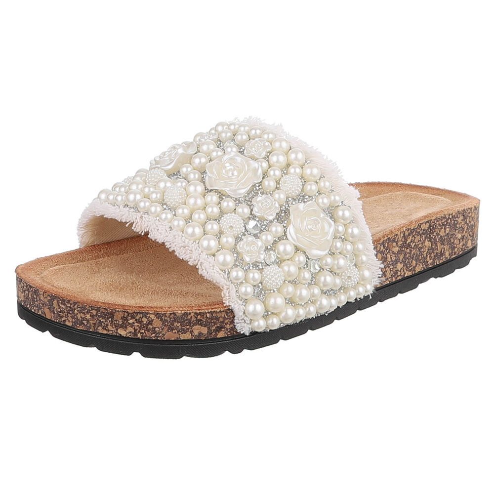 Ital-Design Feminine Damen-Sandalen mit Perlen und Blumendekor Pantolette ( günstig online kaufen