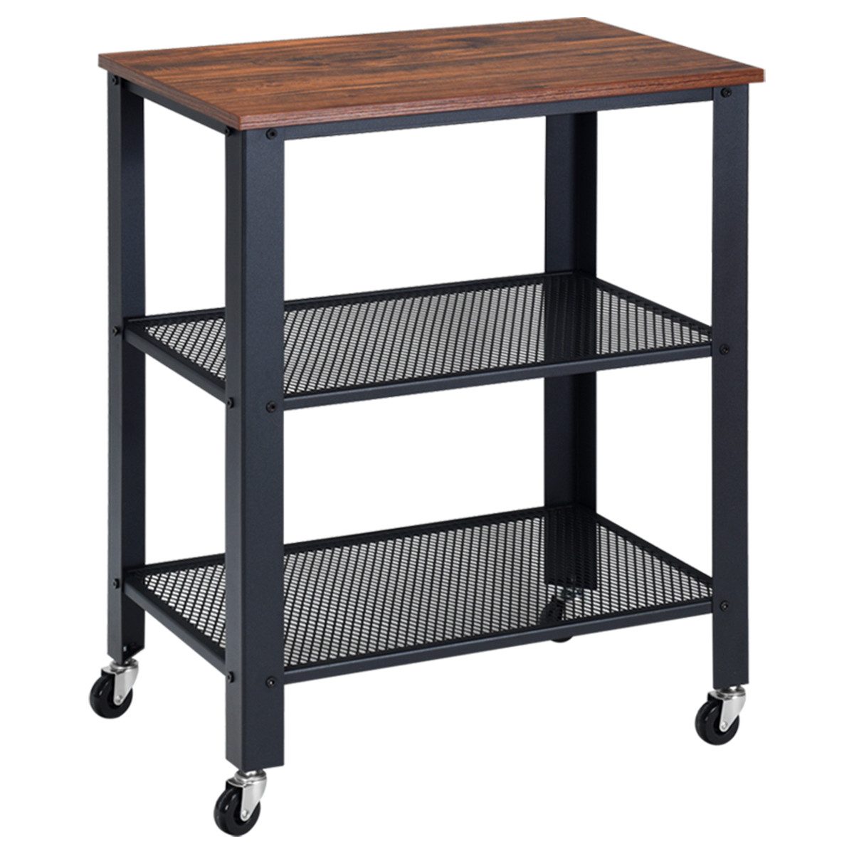 COSTWAY Servierwagen, mit 3 Ablagen, industriell, auf 4 Rollen, Metallgestell