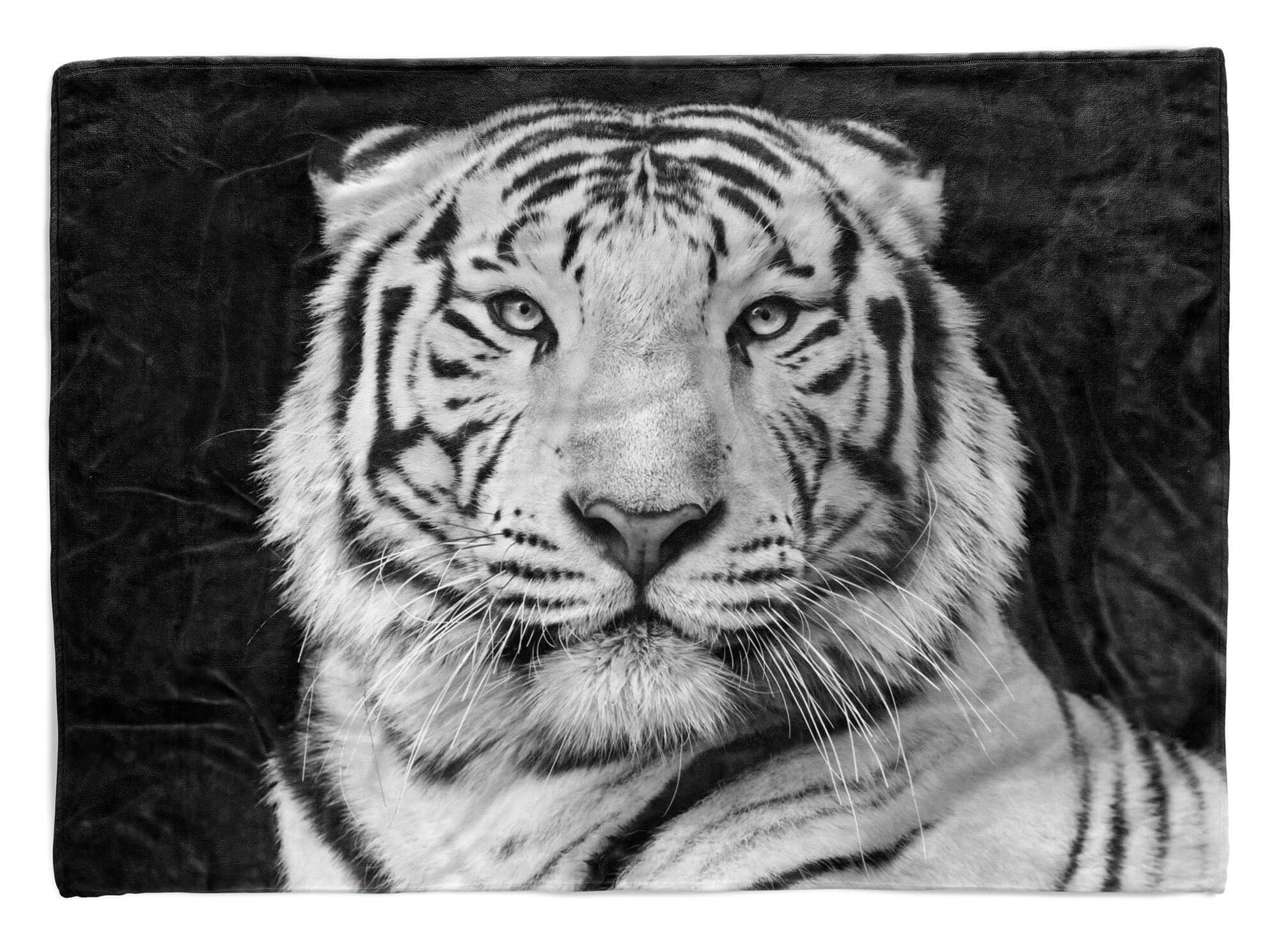 Sinus Art Handtücher Handtuch Strandhandtuch Saunatuch Kuscheldecke mit Tiermotiv weißer Tiger, Baumwolle-Polyester-Mix (1-St), Handtuch