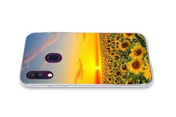MuchoWow Handyhülle Blumen - Sonnenblume - Sonnenuntergang - Nacht - Orange, Handyhülle Samsung Galaxy A40, Smartphone-Bumper, Print, Handy