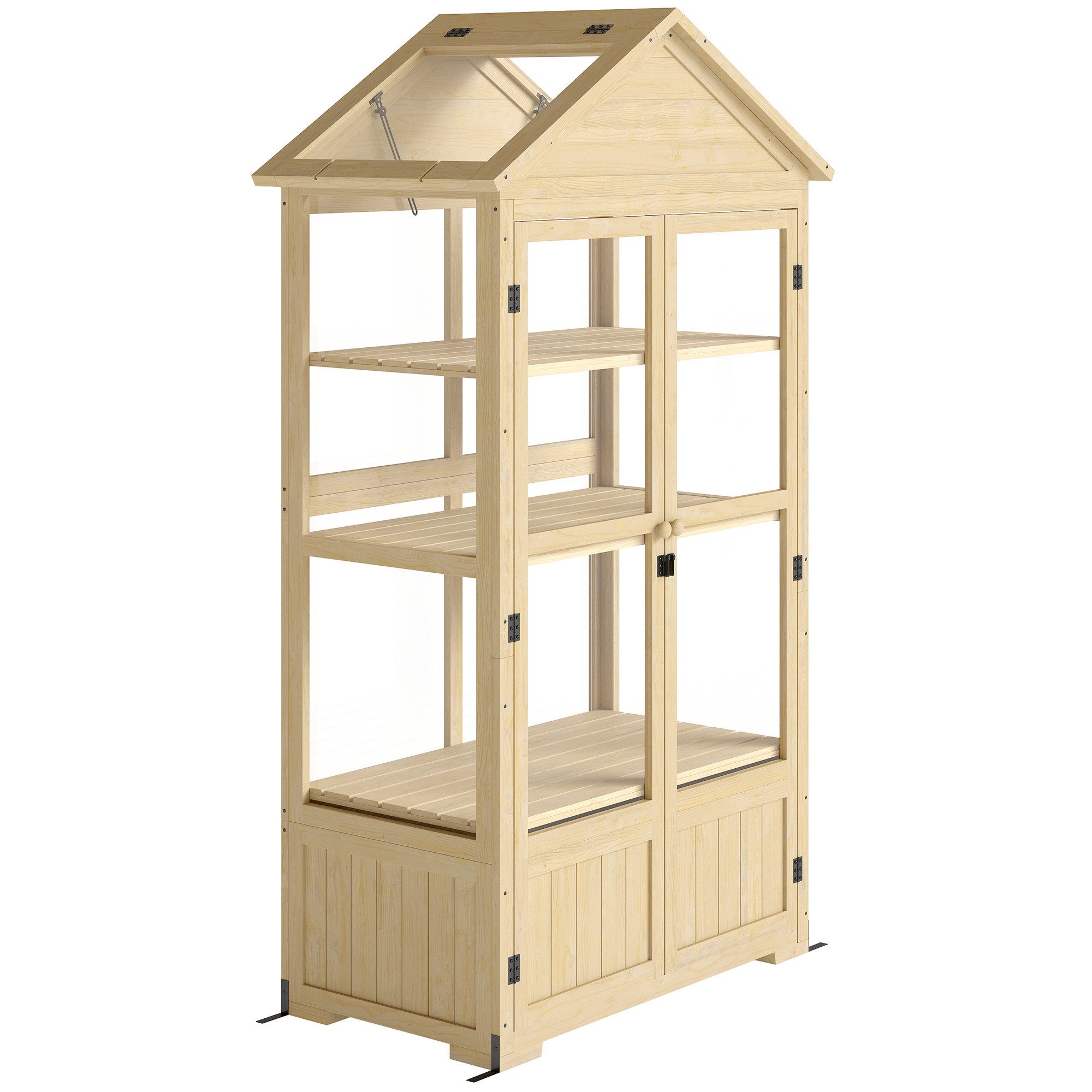 Outsunny Hochbeet Frühbeet aus Holz Abschließbar mit 4 Ebenen, Dachfenster, Doppeltür (Anzuchtbeet, 1 St., Frühbeetkasten), für Garten, Balkon, Natur, 100 x 56, – Bild 2 von 5