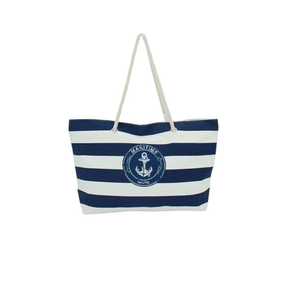 VewoTex XL-Strandtasche » Maritime Streifen und Anker in blau/weiß » große Familien Handtasche (Einzelne Tasche, 1-tlg., Kein Set), ca. 66 x 40 cm » Maritim Optik Tasche » Badetasche mit Reißverschluss
