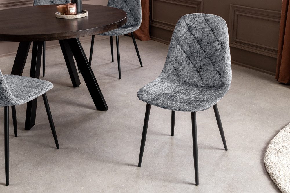 riess-ambiente Esszimmerstuhl GLAMM grau/schwarz - Chenille Cremona, Metallbeine, Rauten-Steppung (Set, 2 St), ideal für Küche, Ess-, Wohn- und Arbeitszimmer oder Home Office