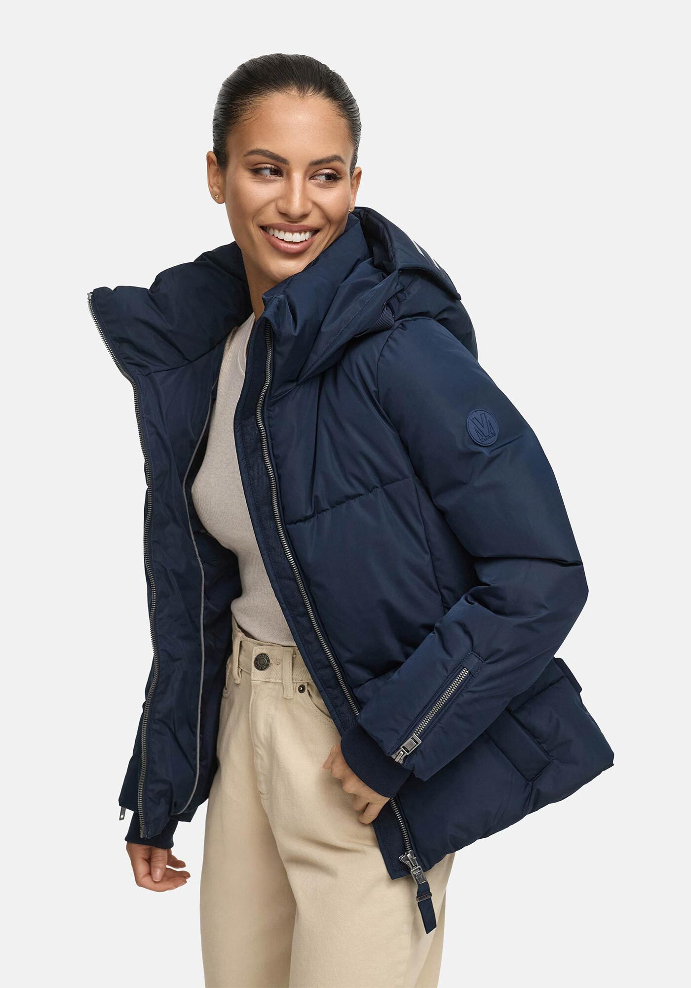 Marikoo Winterjacke Aleynaa mit extra hohem Kragen und elastischem Taillengürtel