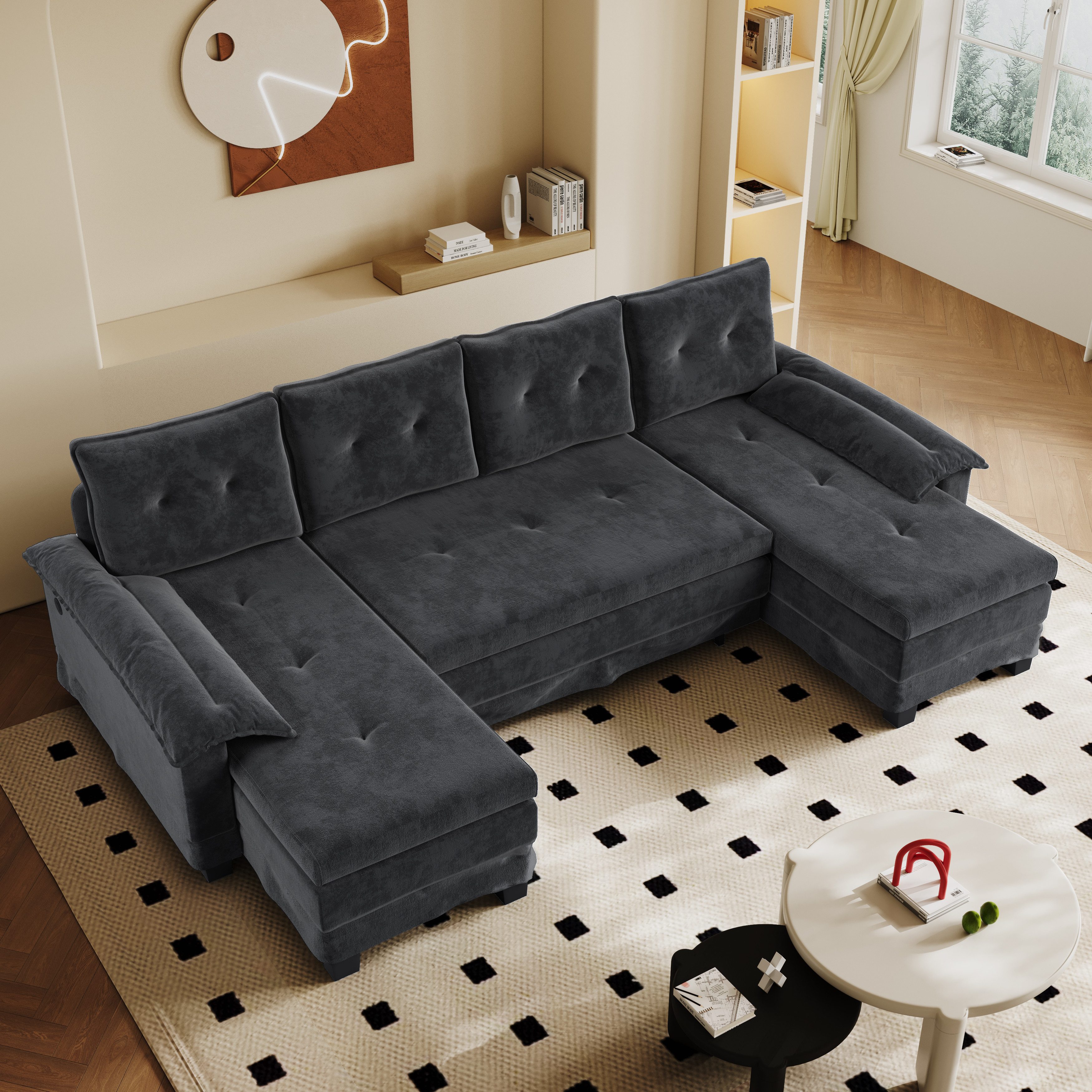 Celya Schlafsofa U-Form mit Bettfunktion, Inklusive 4 Kissen, mit USB-Ladefunktion, modulares Design,modernes Wohnzimmer-Sofa