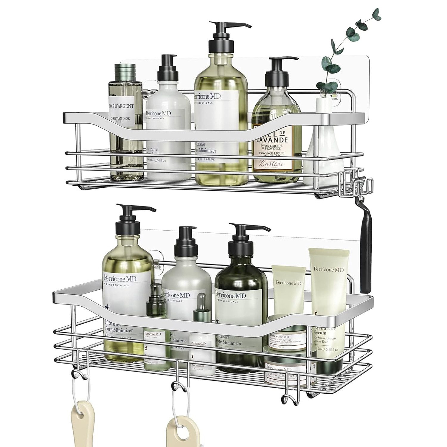 OSTWOLKE Duschregal ohne Bohren Edelstahl Duschablage mit 5 Haken 2 Stück, günstig online kaufen