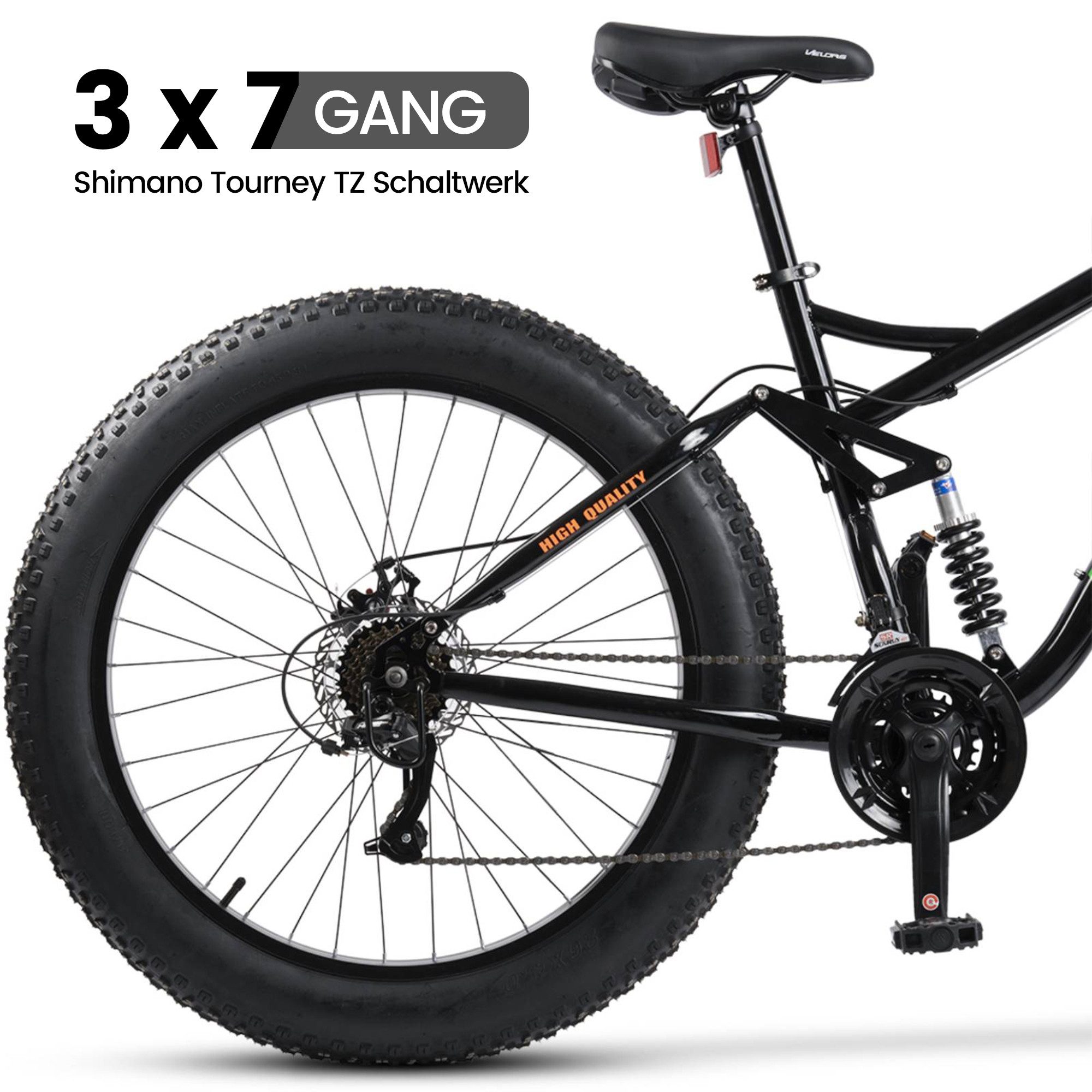 Velors Fatbike 26 Zoll Fat Tire 4.0 MTB für Herren Damen und Jungen, 21 Gang Shimano Tourney Schaltwerk, mechanische Scheibenbremse, Fat Bike Mountainbike