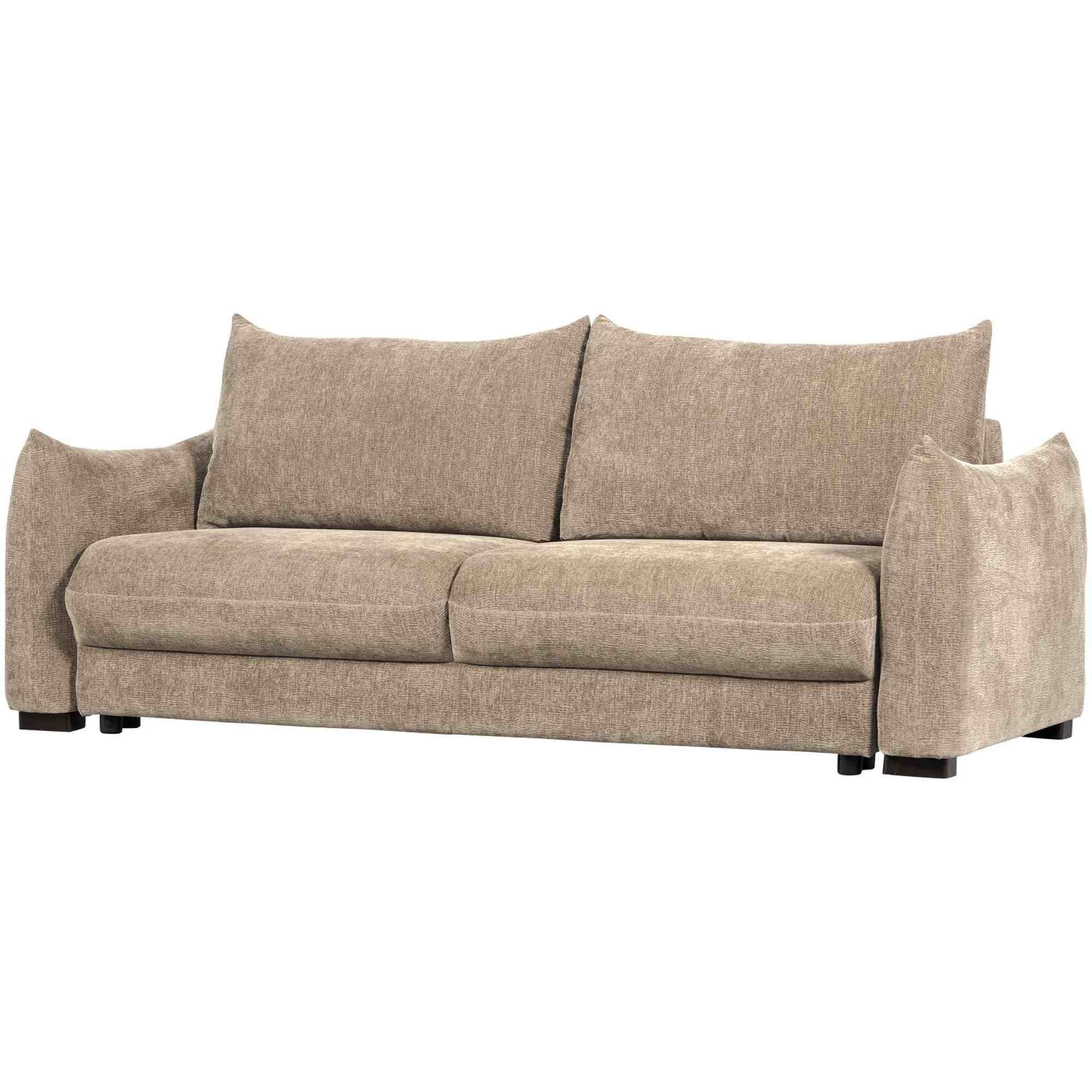 WOOOD Schlafsofa Jonne 3-Sitzer Chenille Natur – bequem & wandelbar 233 x 105 x 92 cm, In Sekunden zum Bett umgebaut
