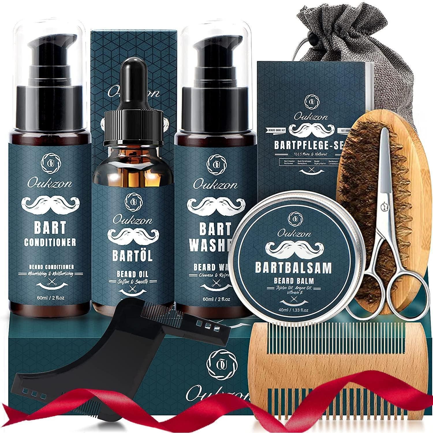 Oukzon Pflege-Geschenkset Geburtstagsgeschenk Bartpflege Set für Männer Komplett 10 in 1 Kit