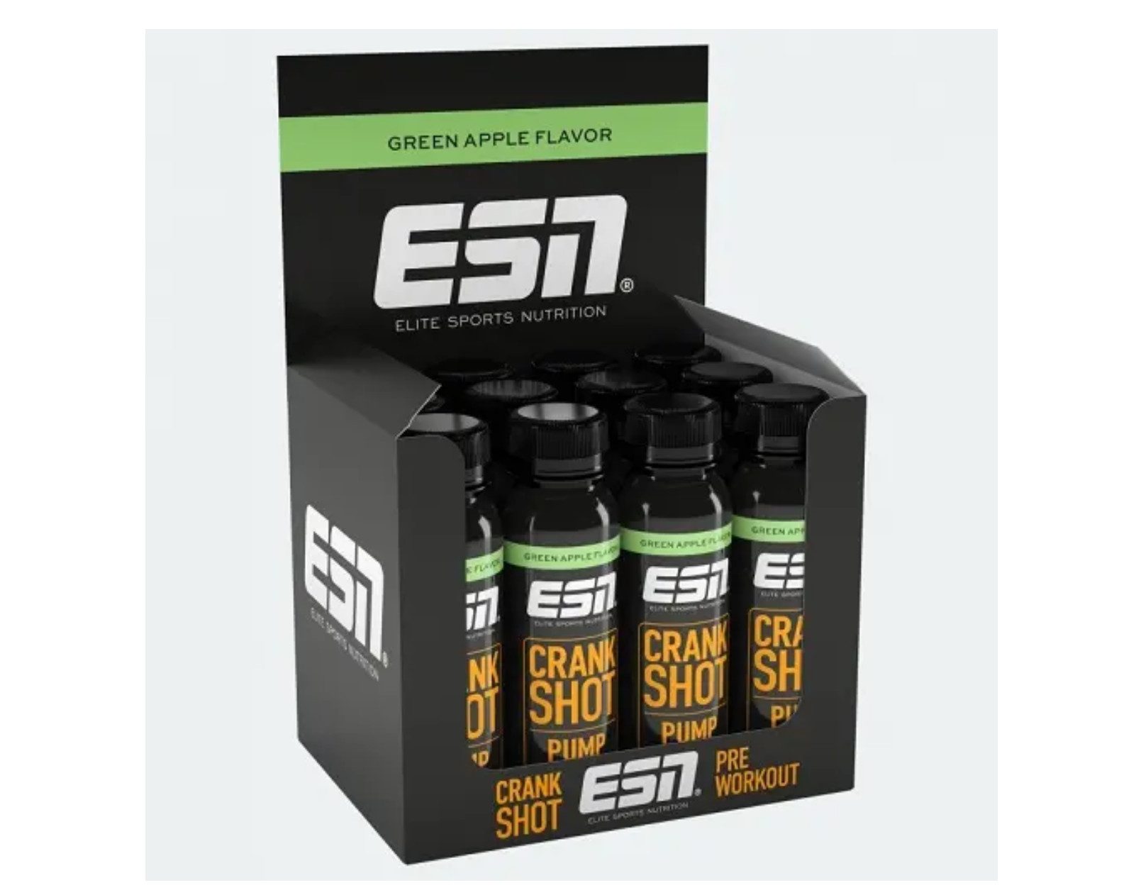 ESN Crank Shot Pre Workout 12x 95ml Green Apple Getränk, 12 er Shots à 1 St., 1.140 ml, Zutaten