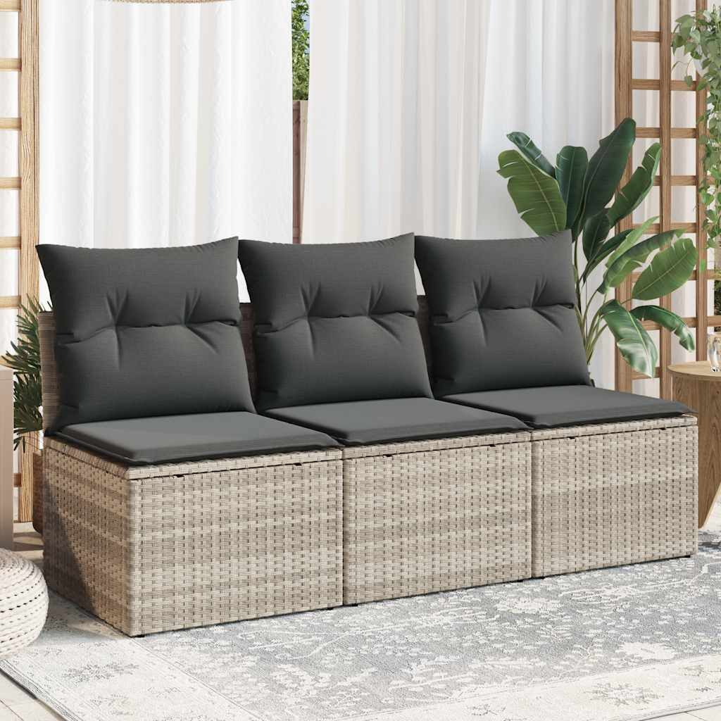 vidaXL Loungesofa Gartensofa mit Kissen 3-Sitzer Hellgrau Poly Rattan, 1 Teile