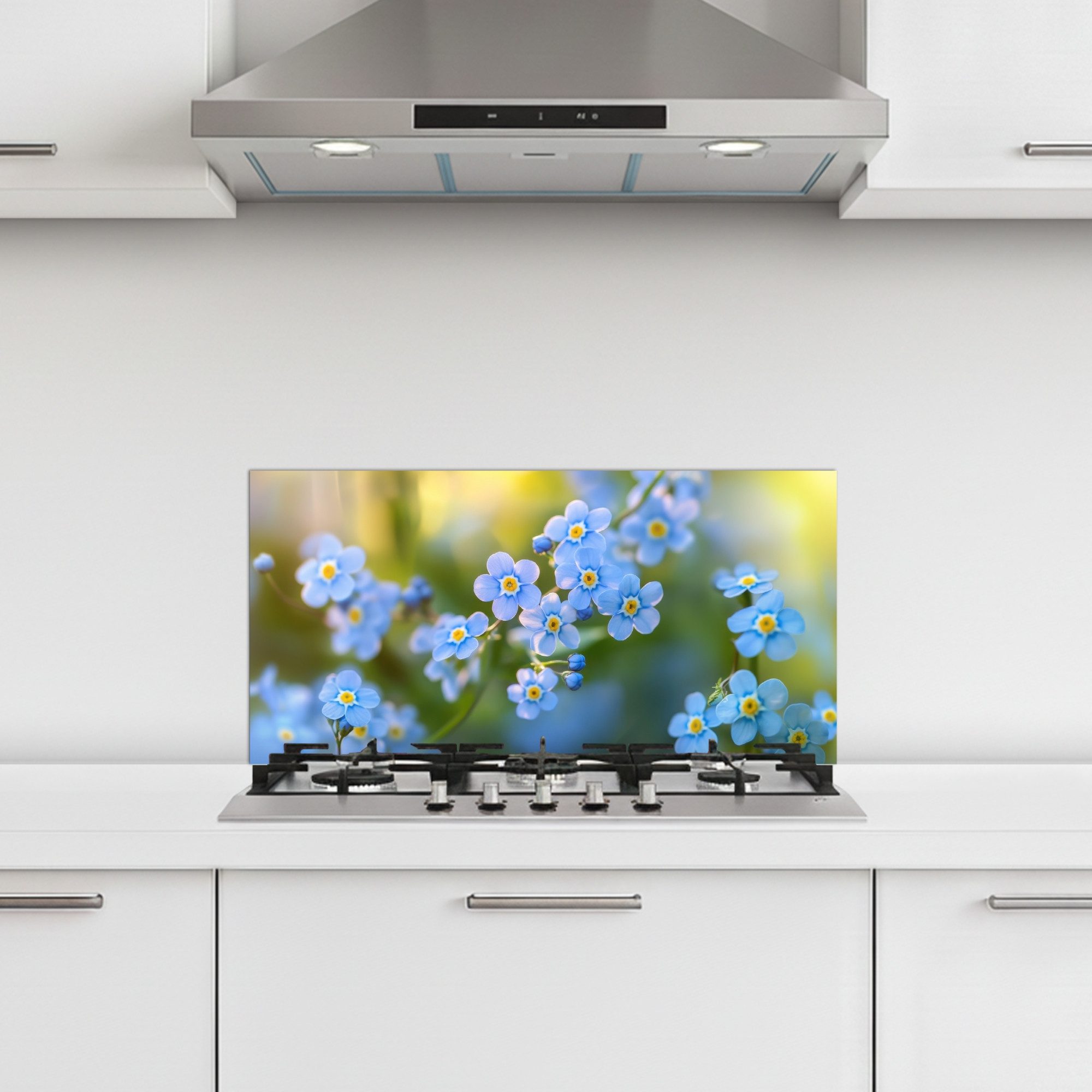 KitchenYeah Küchenrückwand selbstklebend (keine Folie) Blumen - Blau - Vergissmeinnicht, (1-tlg), Küchenrückwand, Spritzschutz, Kitchen, 60x30 cm