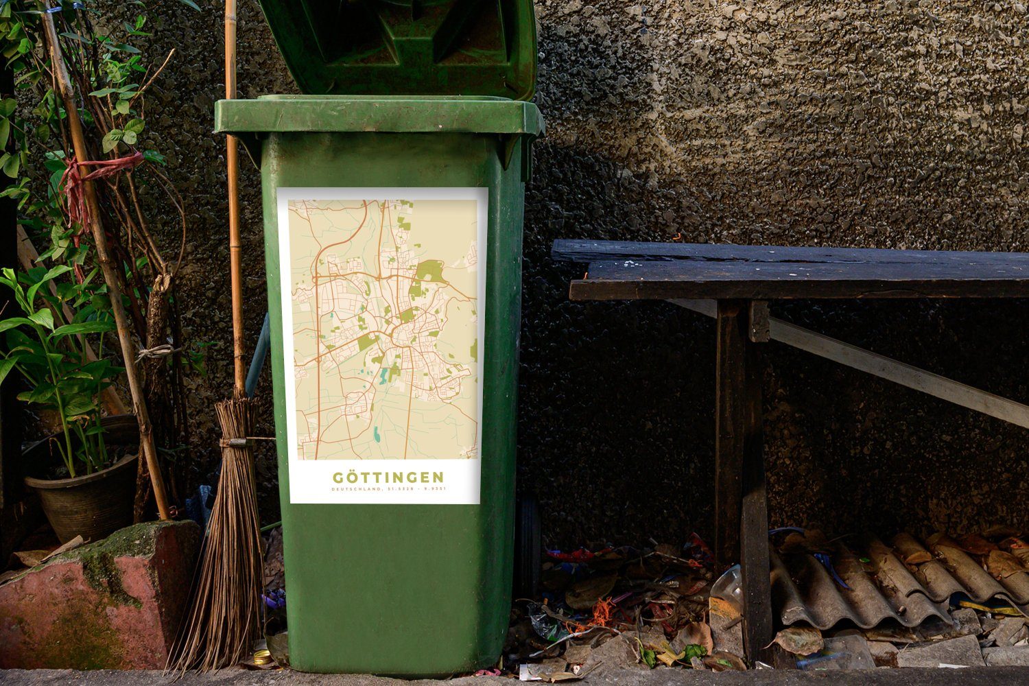 MuchoWow Wandsticker Stadtplan - Göttingen Vintage Abfalbehälter St), Stadtplan Sticker, - Mülltonne, (1 - Mülleimer-aufkleber, Container