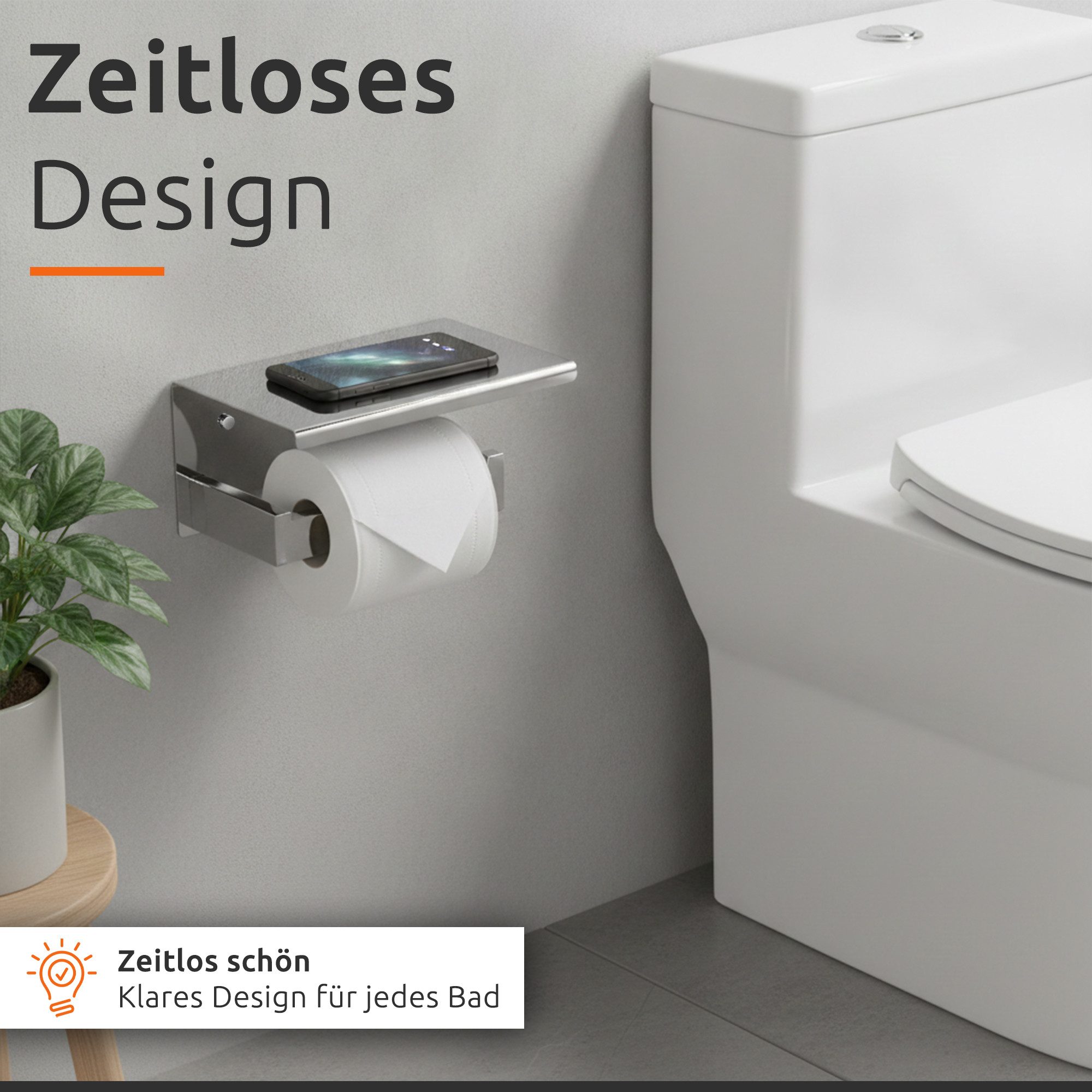 ECENCE Toilettenpapierhalter ohne Bohren selbstklebend Edelstahl 304, mit Ablage zum Kleben oder Schrauben – Bild 3 von 5