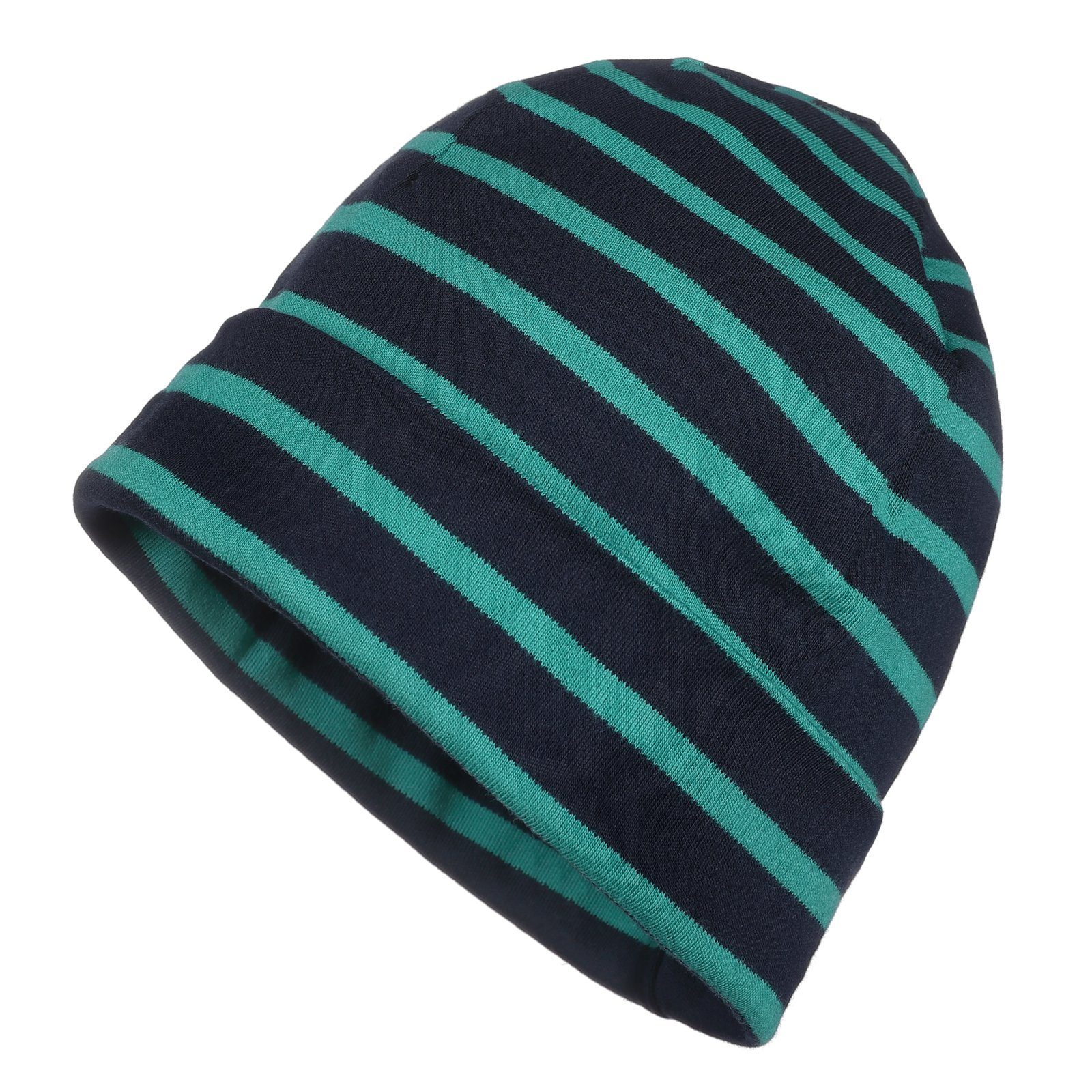 (06) Mütze / blau smaragd modAS Strickmütze Erwachsene Kinder Unisex Streifen Baumwolle für & - Ringelmütze
