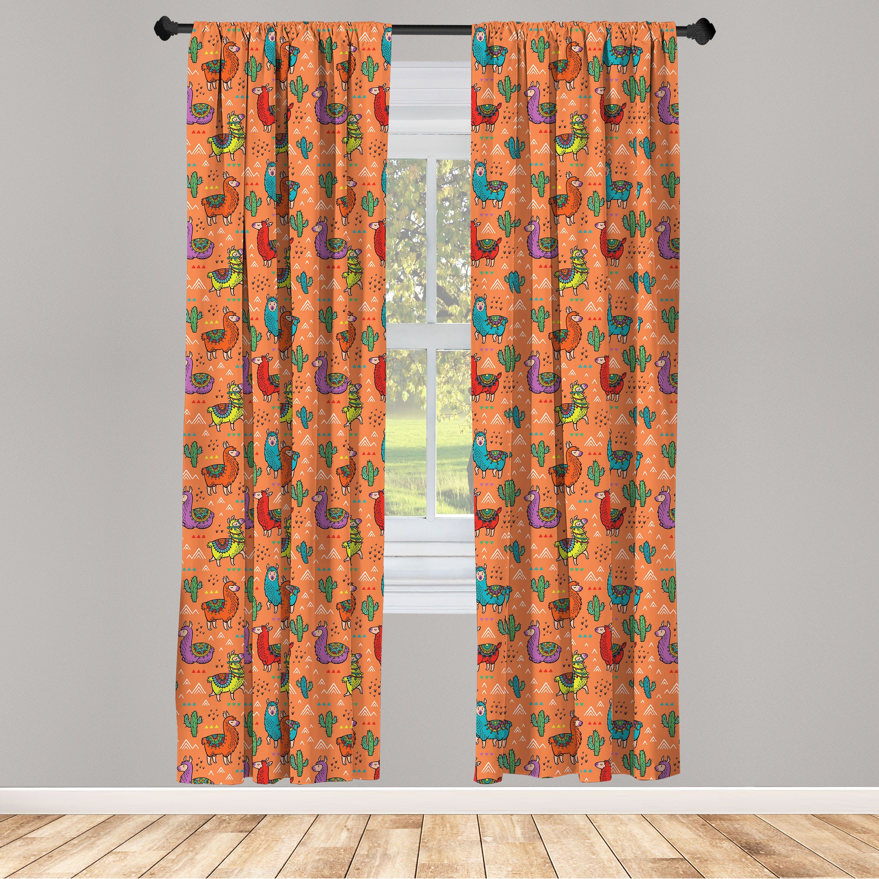 Gardine Vorhang für Wohnzimmer Schlafzimmer Dekor, Abakuhaus, Microfaser, Kaktus Bunte Alpacas Blume
