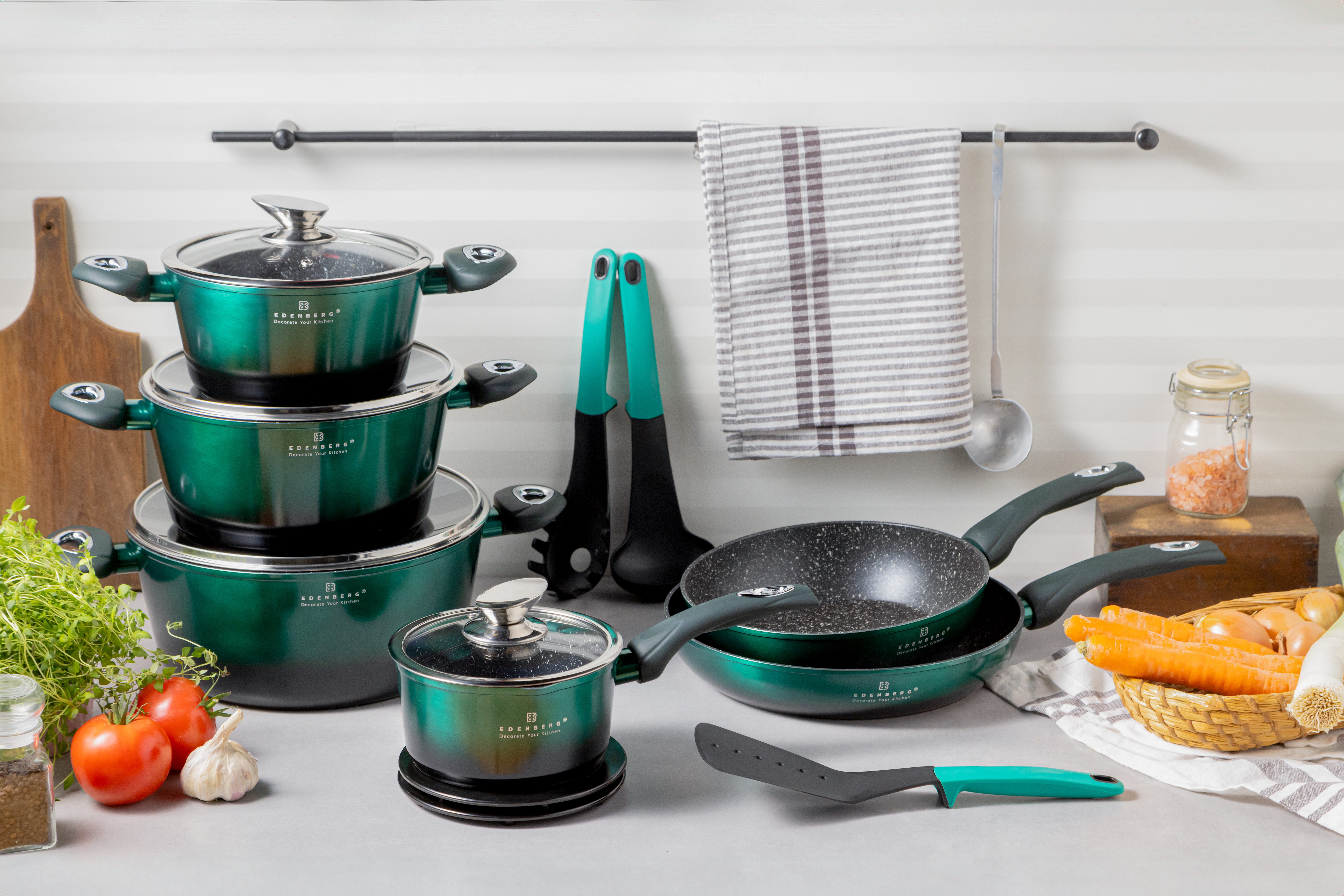 Edenberg Topf-Set Stylische Töpfe in 5 Farben – Modernes Design & Hervorragende Qualität, Keramik, Aluminiumguss, Edelstahl (Verleihen Sie Ihrer Küche neuen Glanz und genießen Sie jeden Kochmoment mit einem Topfset, das Stil, Qualität und Alltagstauglichk