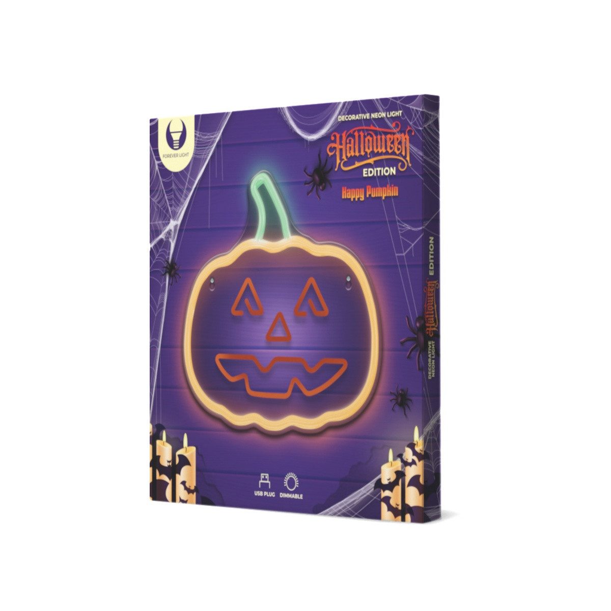 Forever Light LED Dekolicht Forever Light Neon LED-Leuchte Happy Pumpkin – Orange & Grün – FPNE10, LED, Orange, Grün, Kürbis-Design, Stimmungslicht, LED-Streifen auf Plexiglas