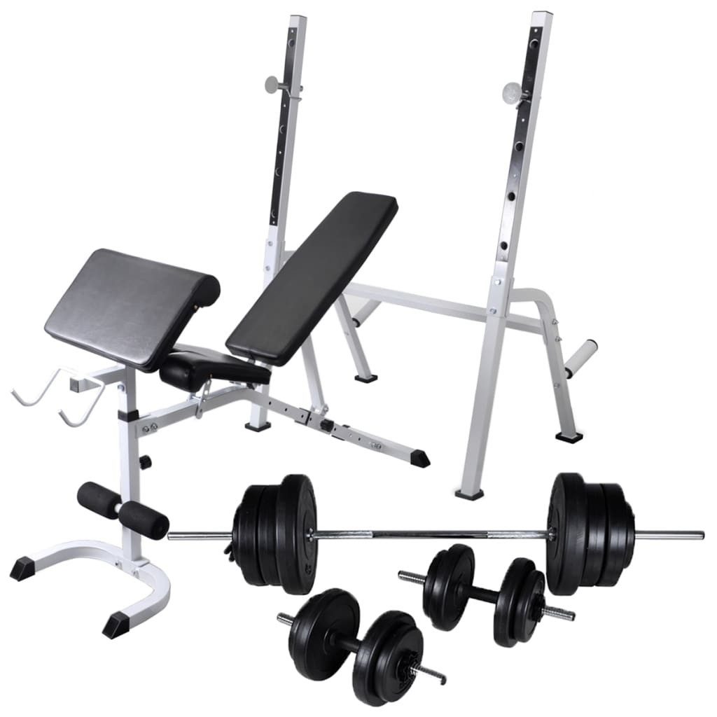 Hantel-Set Hantelbank mit Ablage, Langhantel und Kurzhantel Set 60,5 kg