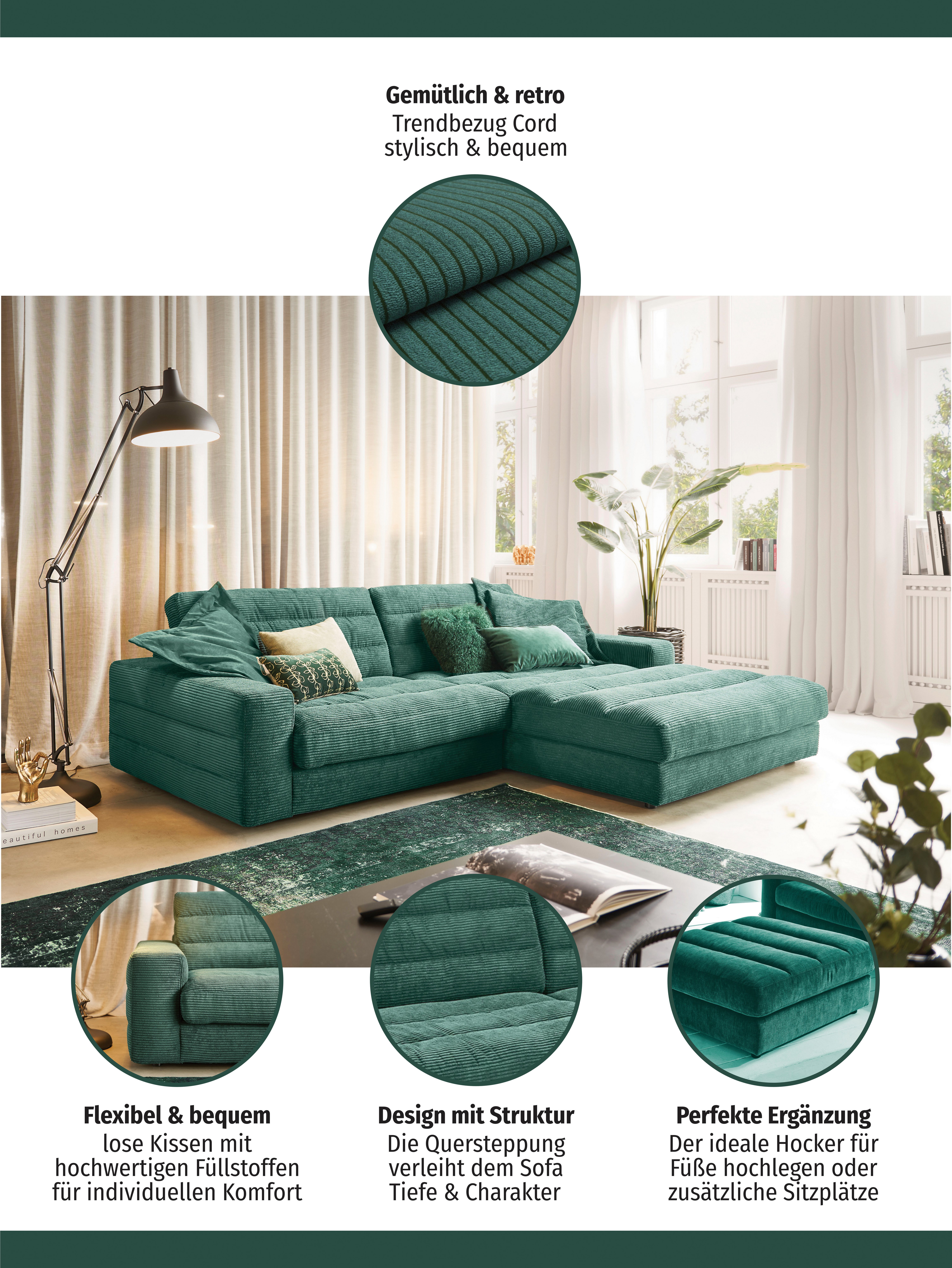 3C Candy Ecksofa Stripes Mega-Sofa, bequem und komfortabel, L-Form, Lose Rückenkissen, mit feiner Quersteppung, Cord-Bezug