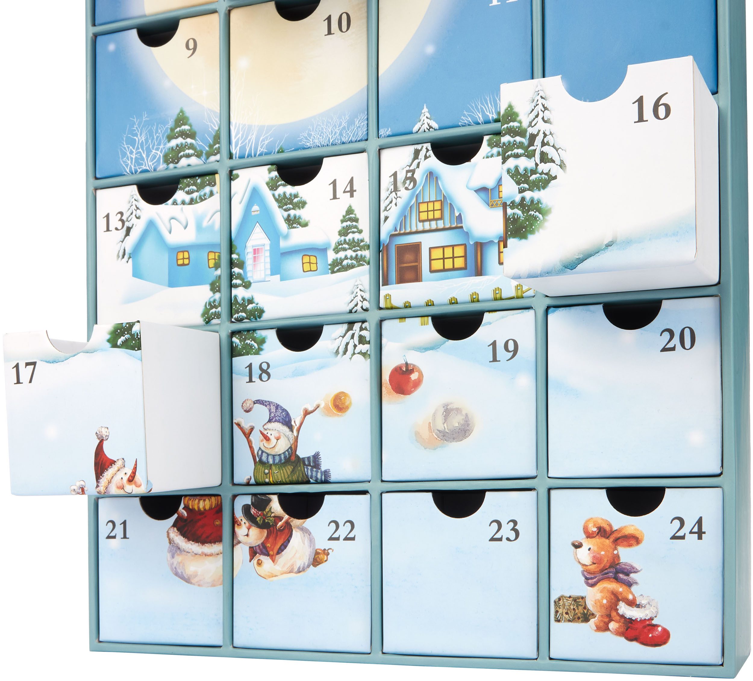 BRUBAKER befüllbarer Adventskalender Weihnachtsdorf im Schnee - Weihnachtskalender zum Befüllen (39 cm groß aus Pappe, 1-tlg), DIY Kalender mit 24 Türchen für Gutscheine und Süßigkeiten