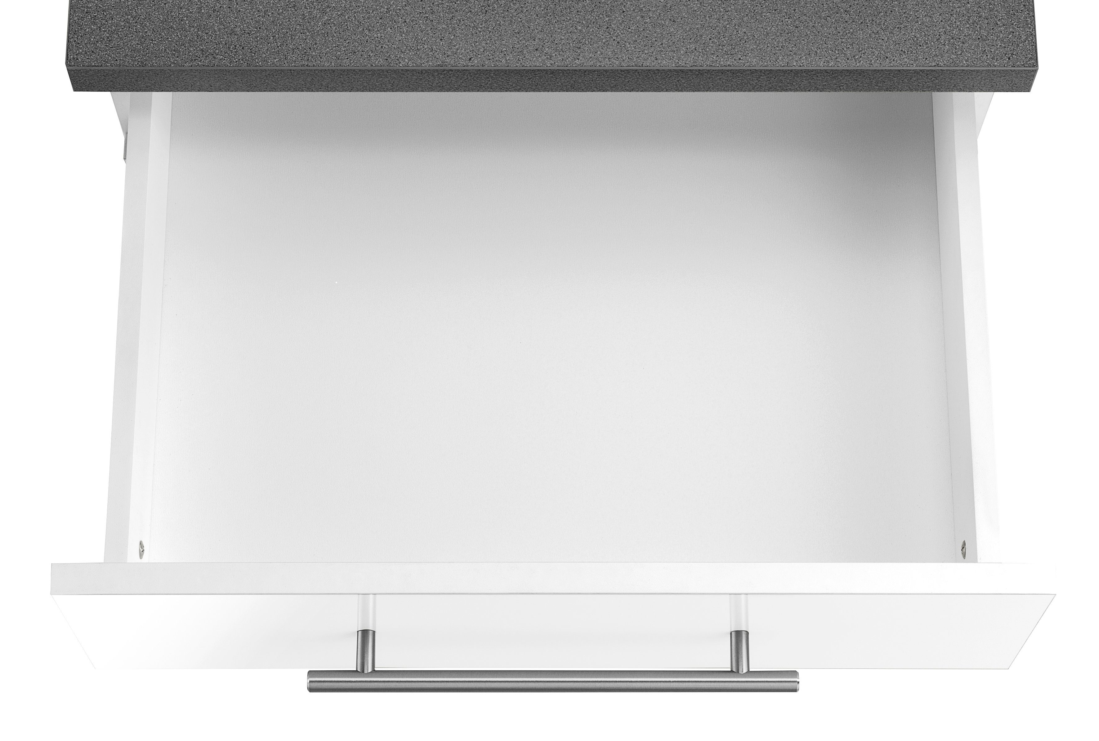 wiho Küchen Unterschrank Cali 50 Arbeitsplatte: Weiß Weiß cm Granit Glanz, Korpus: Weiß, breit | Front: Grau