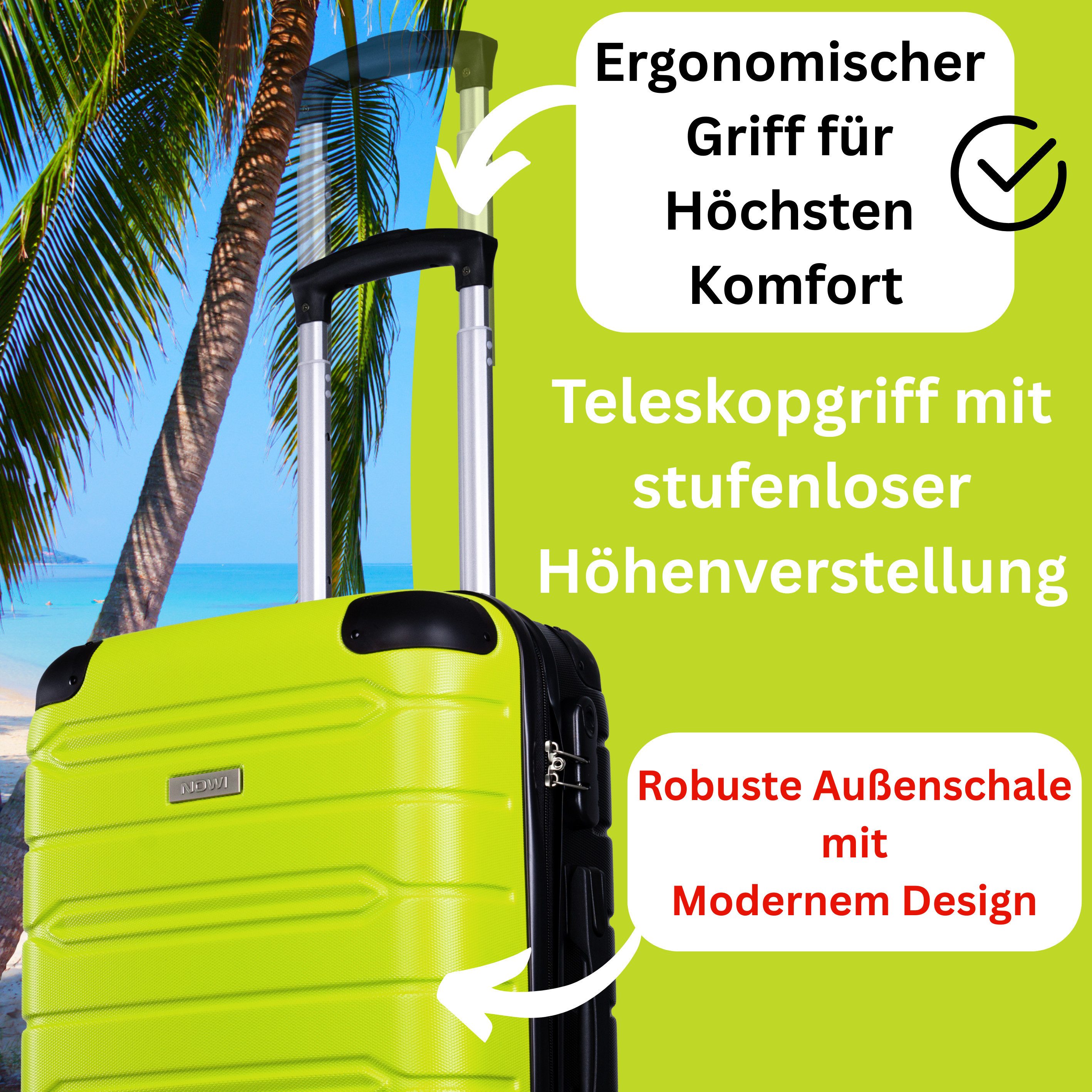 NOWI Hartschalen-Trolley Koffer Hartschalenkoffer mit Zahlenschloss & 8 Rollen Trolley, Zahlenschloss