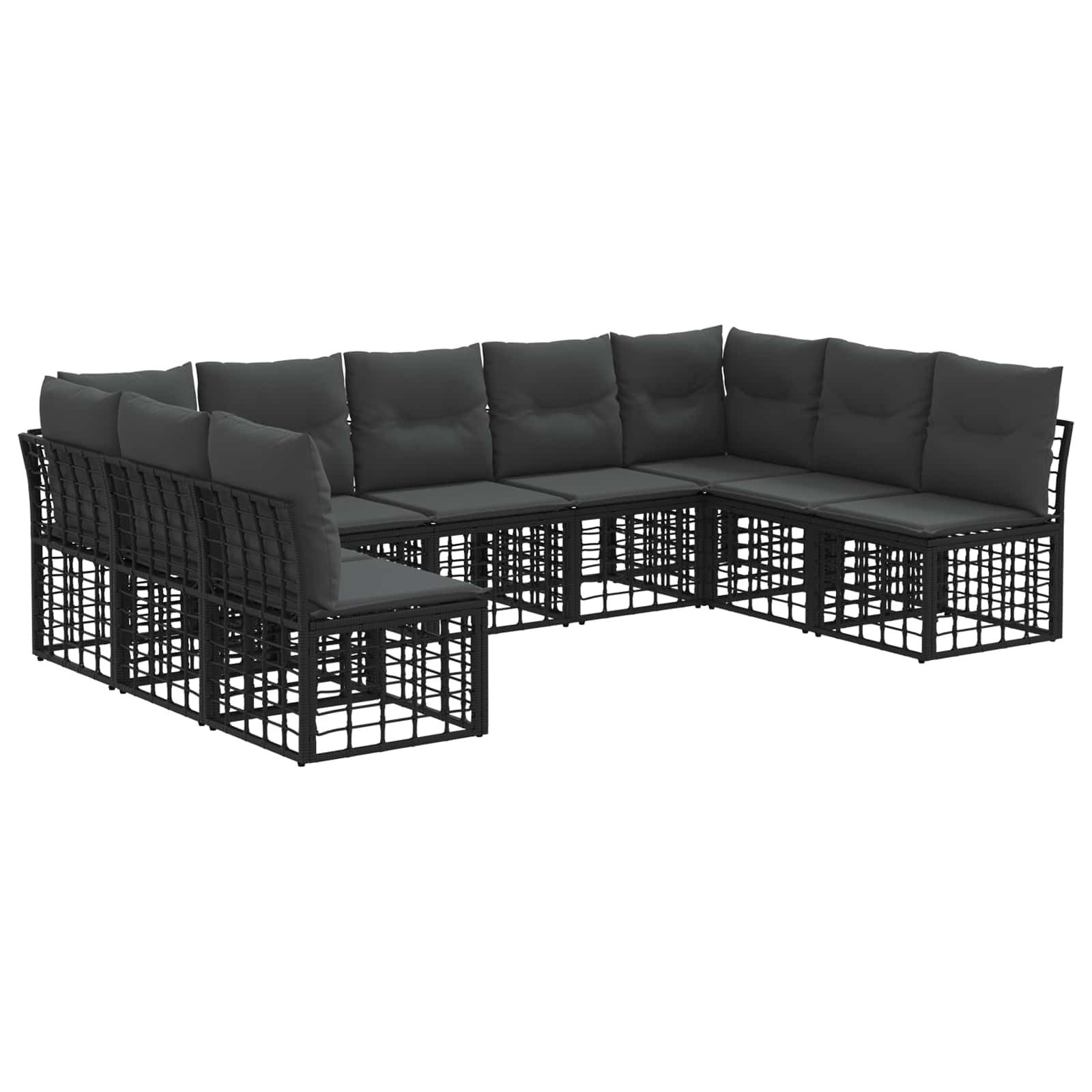 vidaXL Gartenlounge-Set Outdoor-Sofagarnitur mit Kissen 9 pcs Schwarz Polyester, (9-tlg)