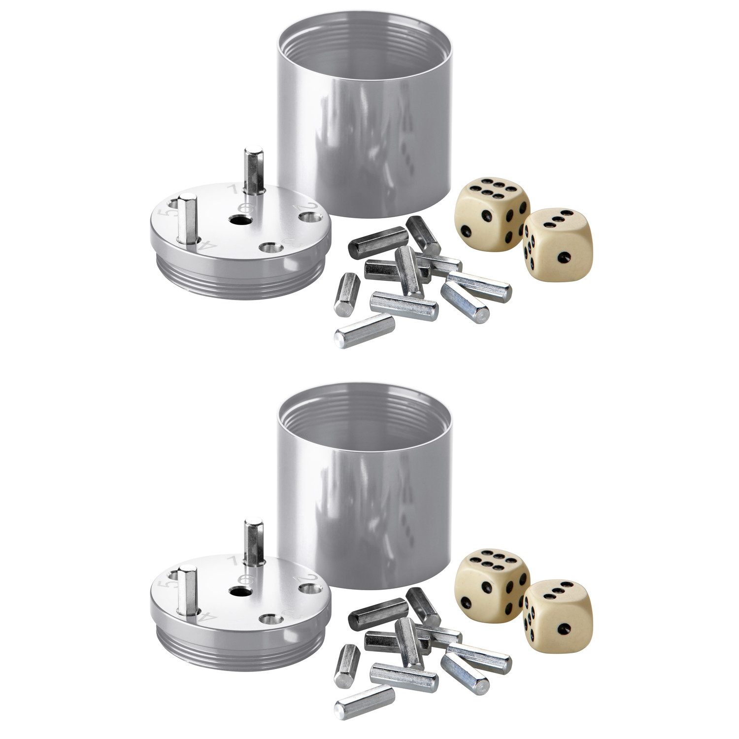 BestSaller Spiel SUPER SIX Würfelspiel Aluminum (2 Stück) SUPER SIX, Würfelspiel, 36 Spielstäbchen & 2 Würfel
