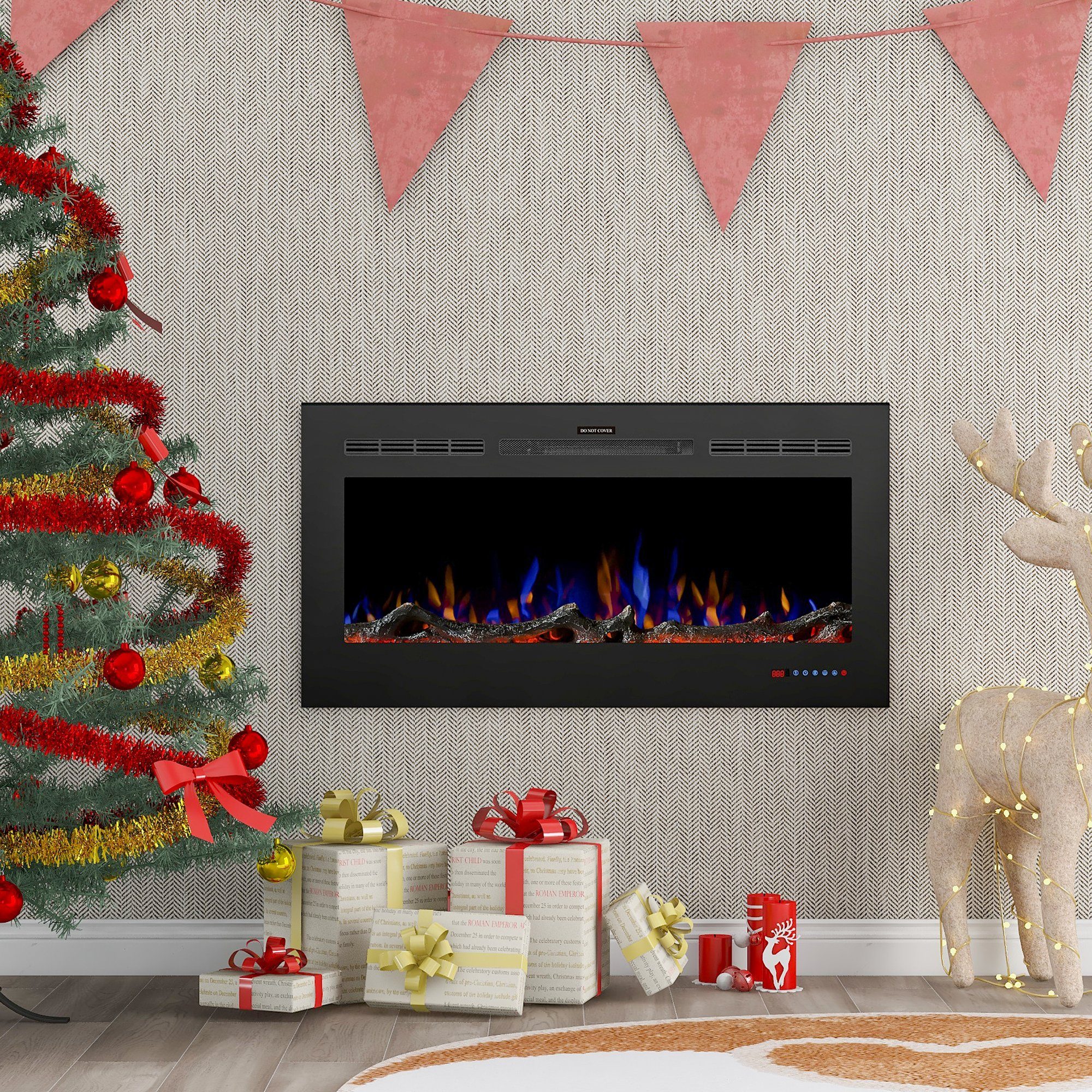 Merax Elektrokamin, Deko-Kamin mit Heizung, Wandkamin 1000/2000W mit 3D Flamme