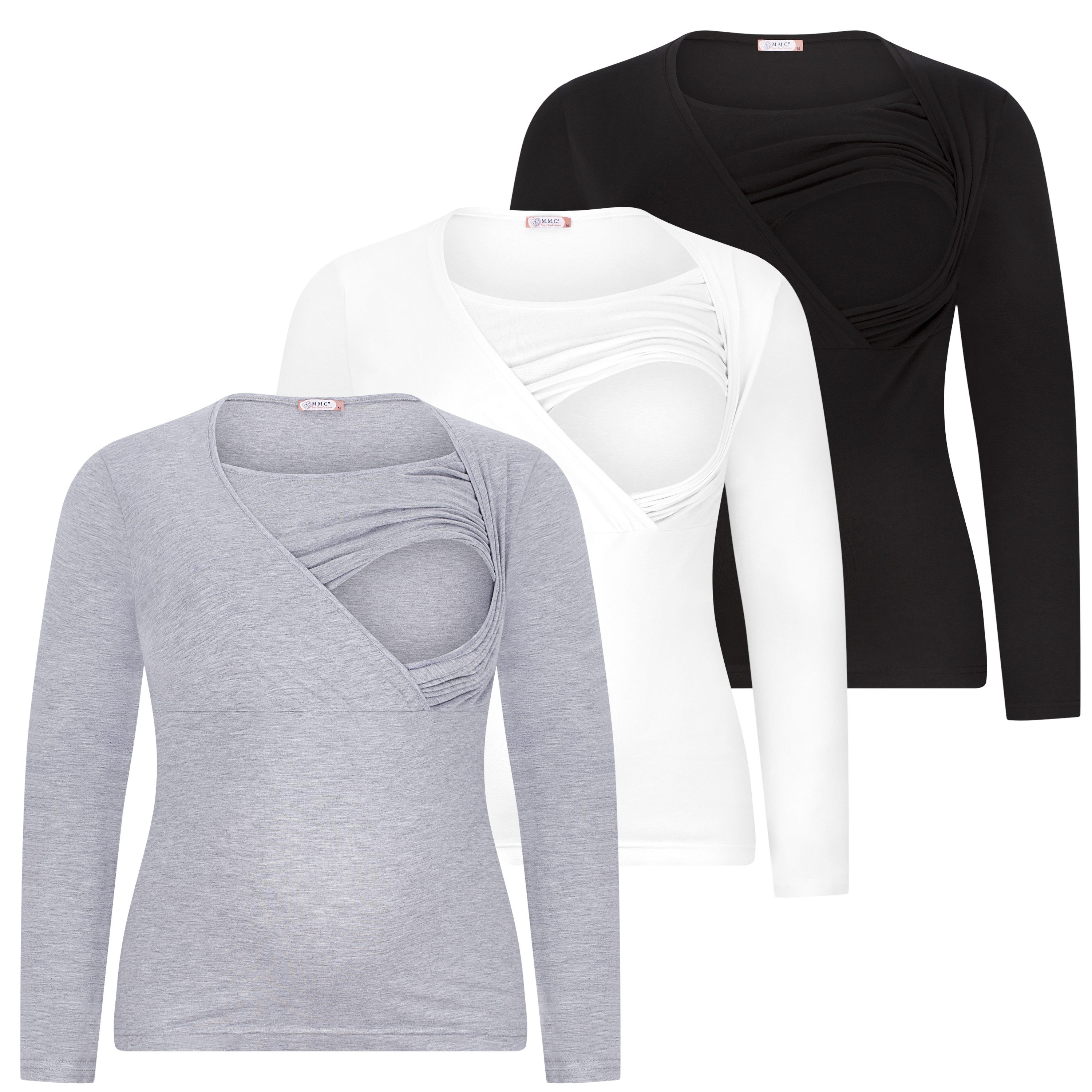 M.M.C. Stillshirt Langarm Umstandsshirt 3er Set Stillmode (3-tlg) Umstandsmode