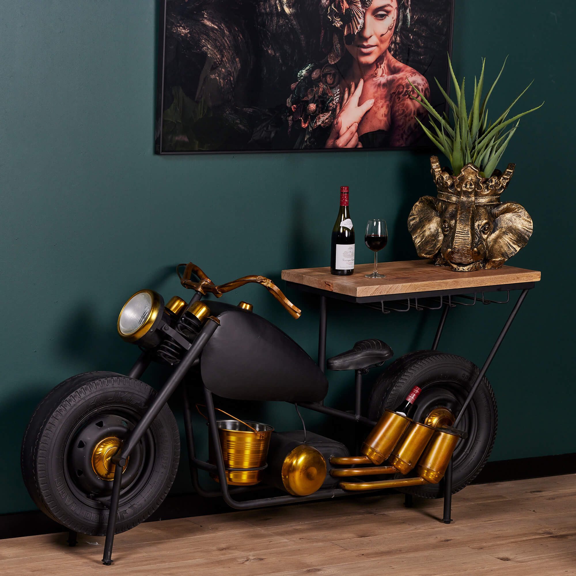 Villa Möbel Bartisch Industrie-Motorrad Harley (175x43x84cm), Bartisch in Harley-Style