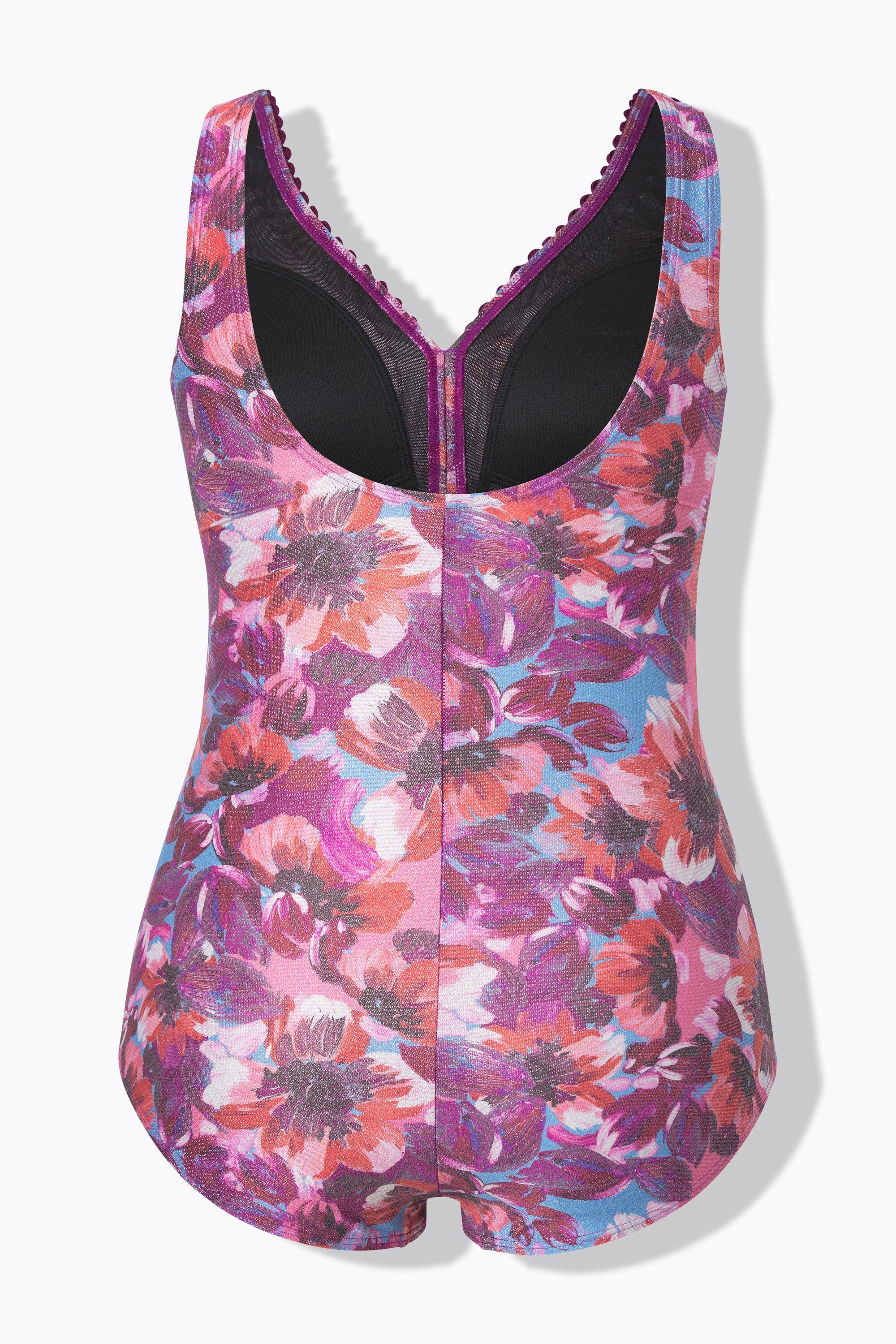 Ulla Popken Badeanzug Badeanzug Glitzer-Blüten Softcups recycelt