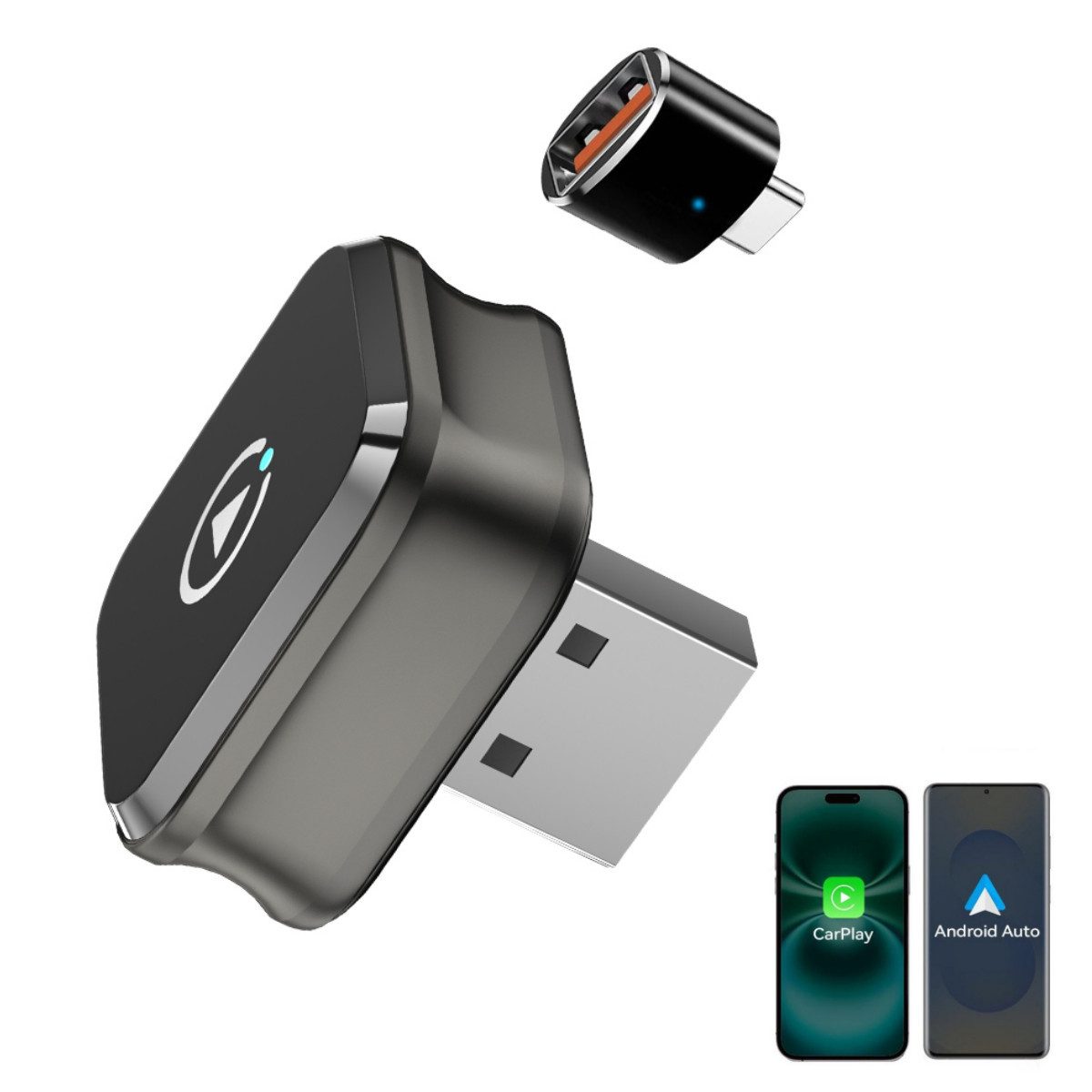 neue dawn Kabelloses Wireless CarPlay Auto Adapter USB C für iPhone Android Audio-Adapter, CarPlay Auto Adapter, Bluetooth 5.4, 5,8GHz Wi-Fi, mit USB-C-Adapter