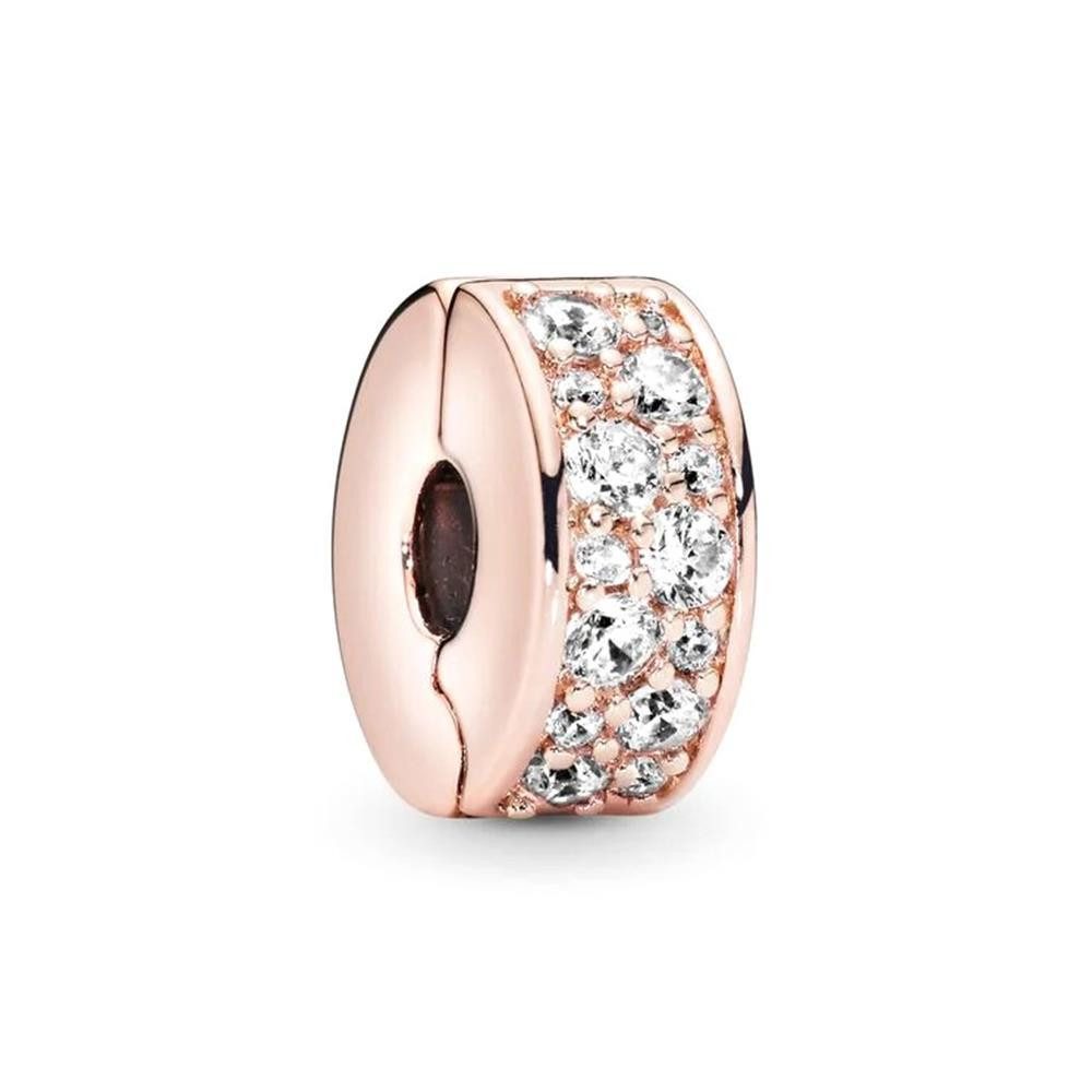 Charm-Einhänger Pandora Klarer Pavé Clip 14 Karat rosévergoldete Metalllegierung