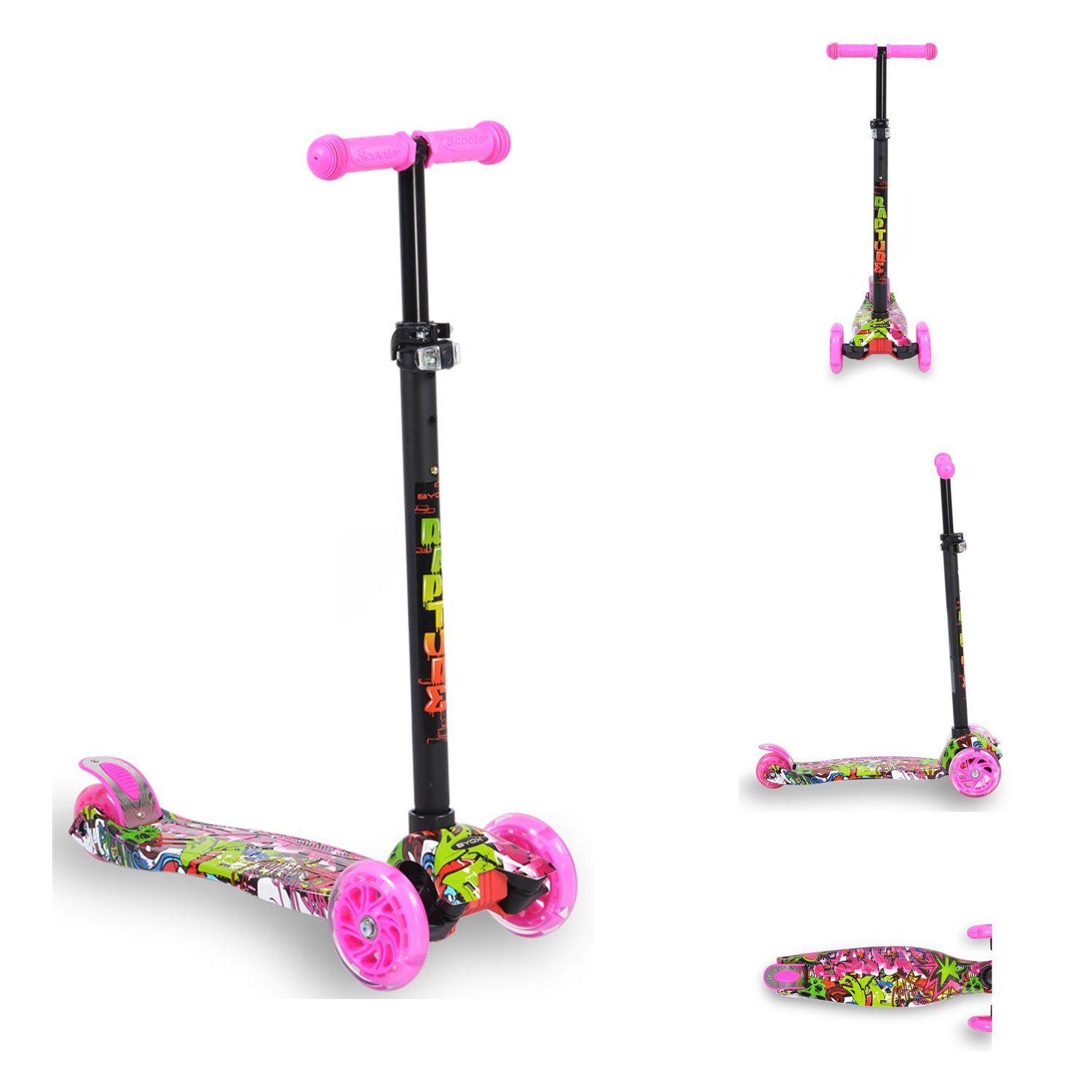 Rapture Alu, rosa Leuchträder Cityroller Kinderroller aus PU Wassertransferdruck, Byox Aluminium,