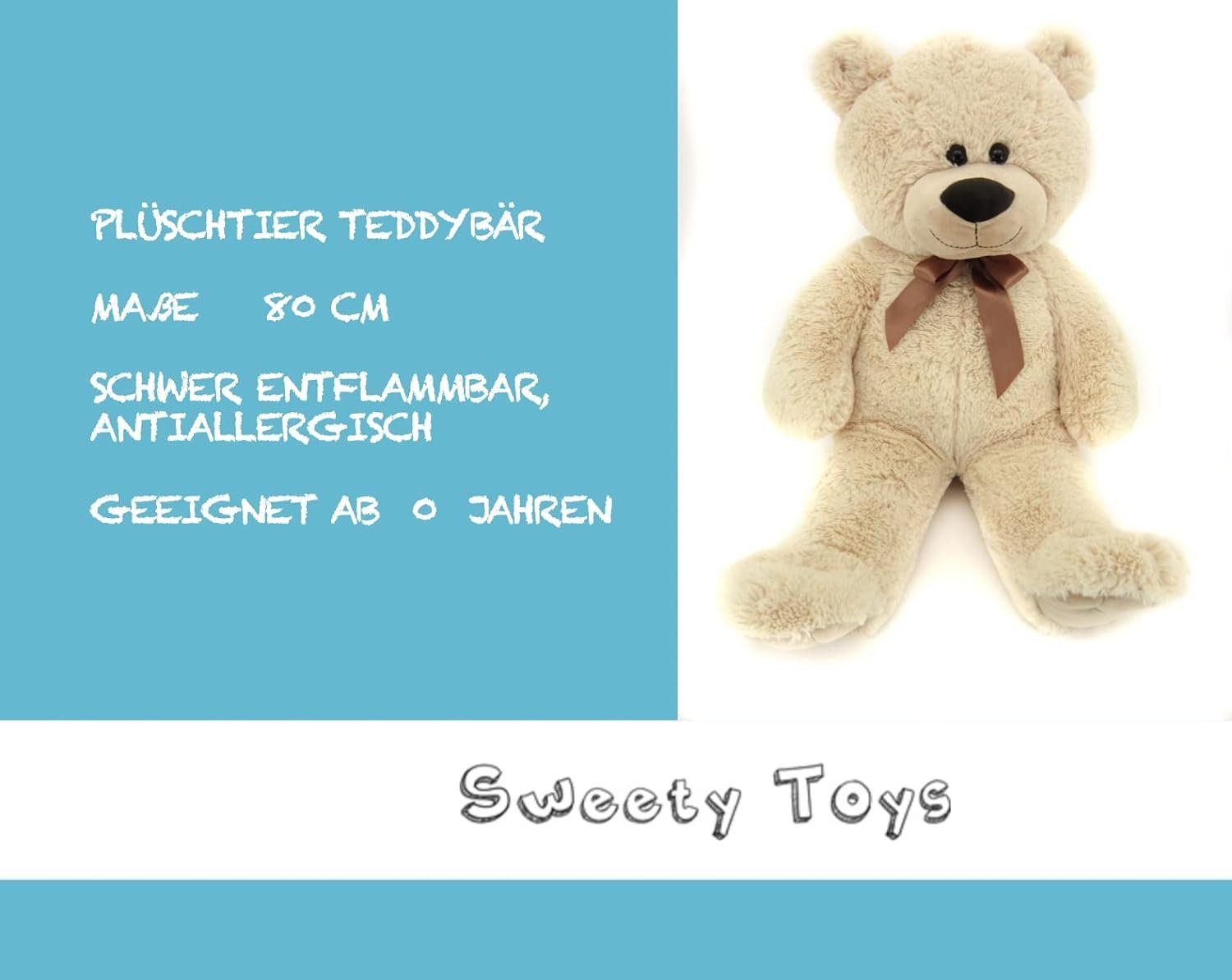 Sweety-Toys Kuscheltier Sweety Toys 4638 Teddybär 80 cm beige - kuscheliger Teddy mit Schleife