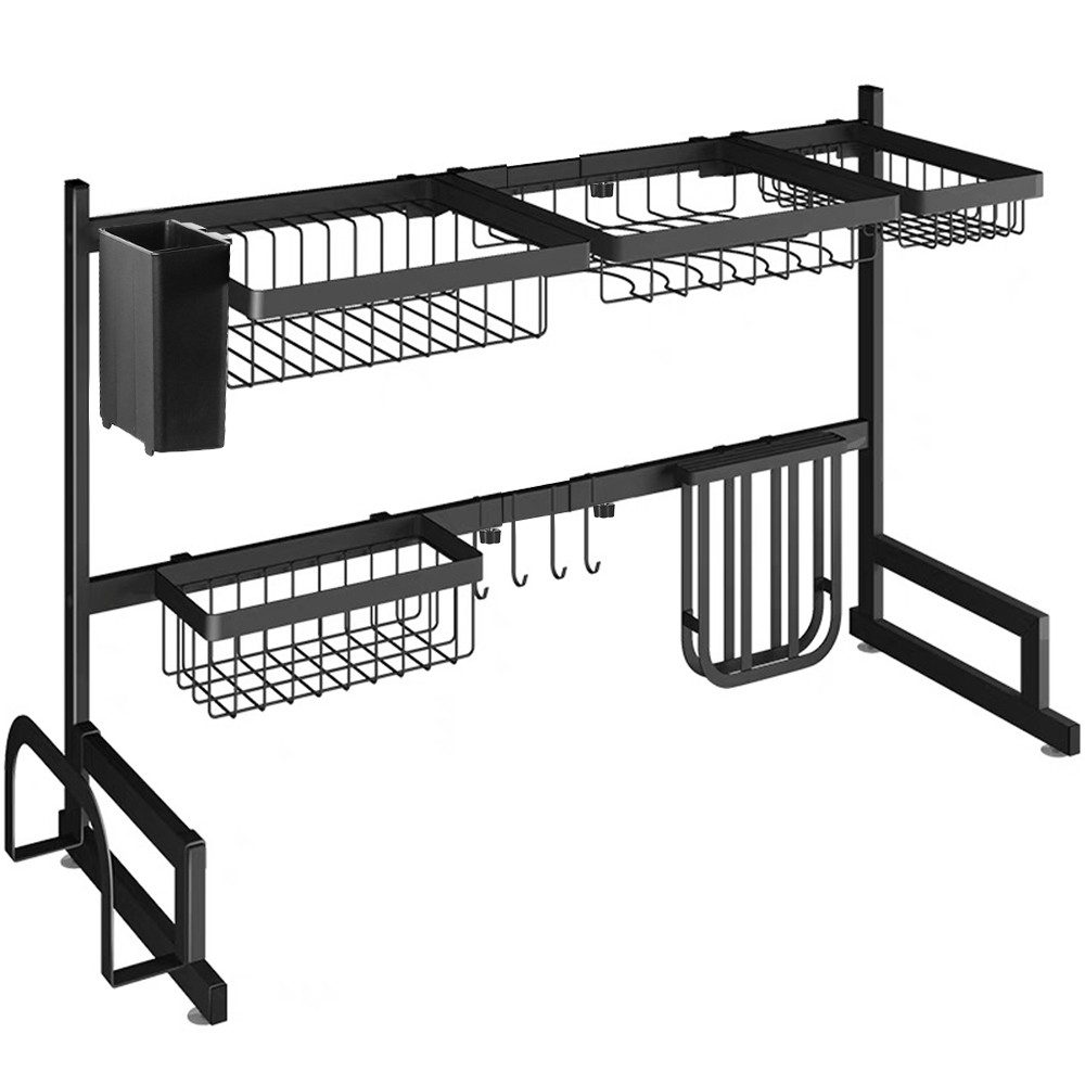 JEOBEST Geschirrständer Abtropfgestell Über Spüle, Edelstahl Utensilienhalter, Zubehör für Über der Spüle, 2 Etagen, Verstellbar (85-105 cm)