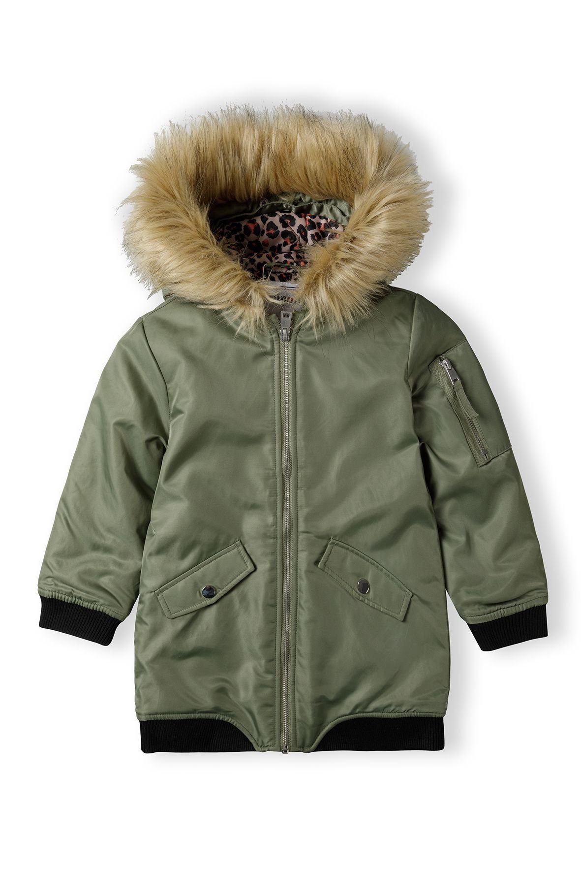 MINOTI Grün Winterjacke (3-14y) mit flauschiger Kapuze